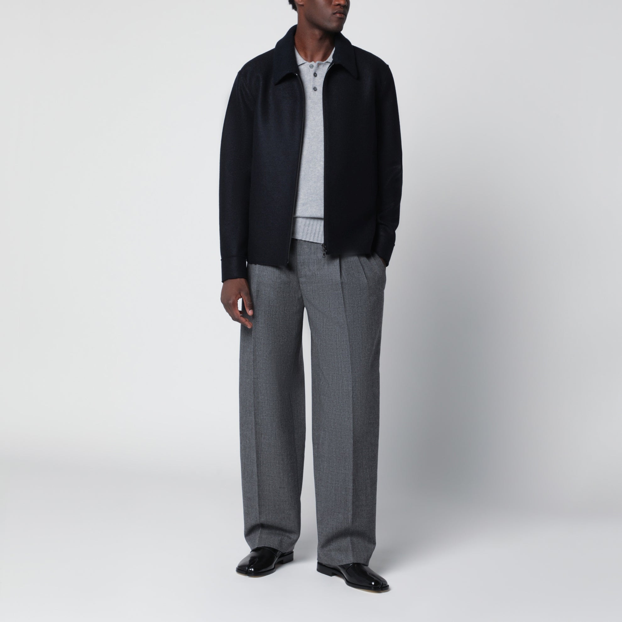 Navy wool zip-up jacket