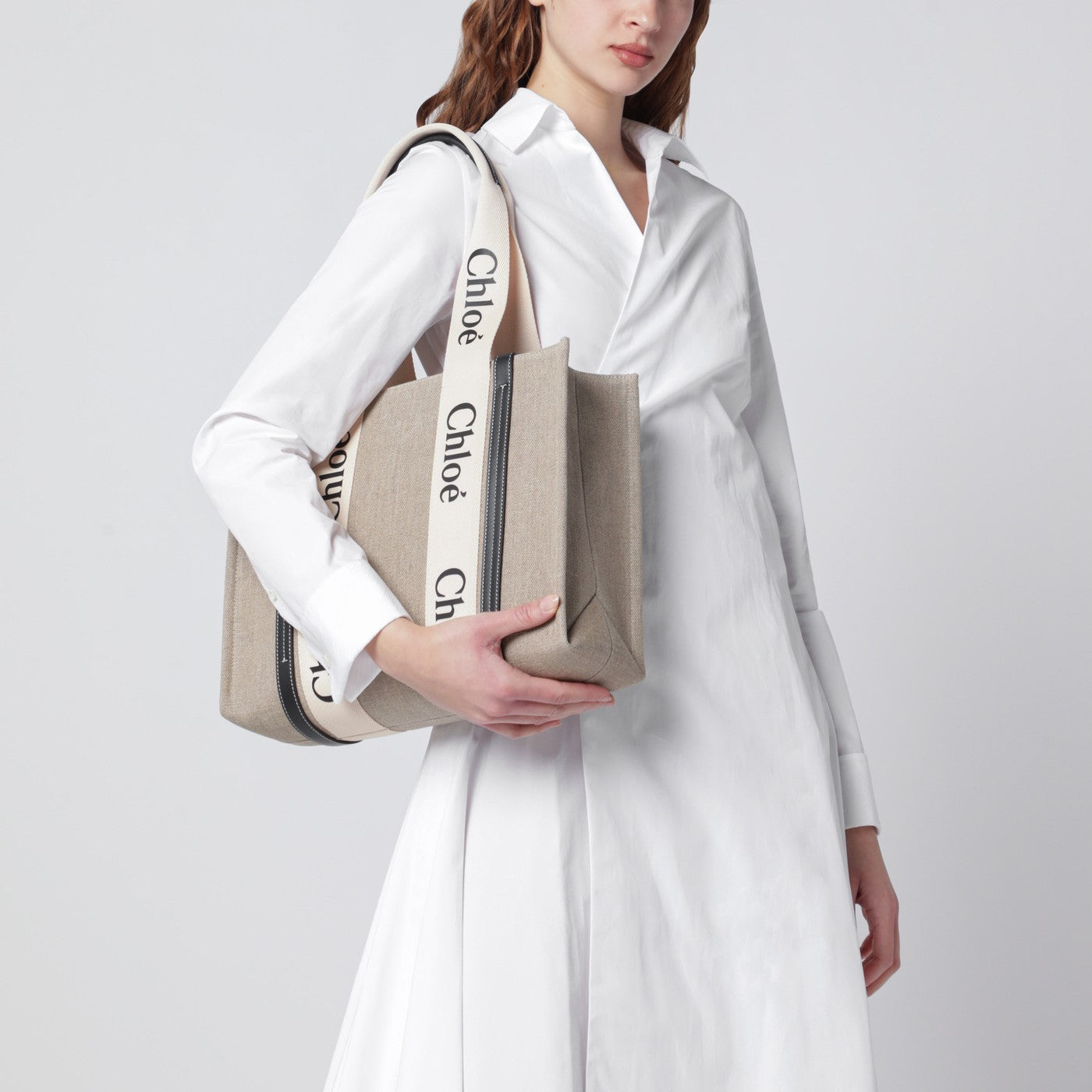 Sac Woody taille moyenne en toile beige