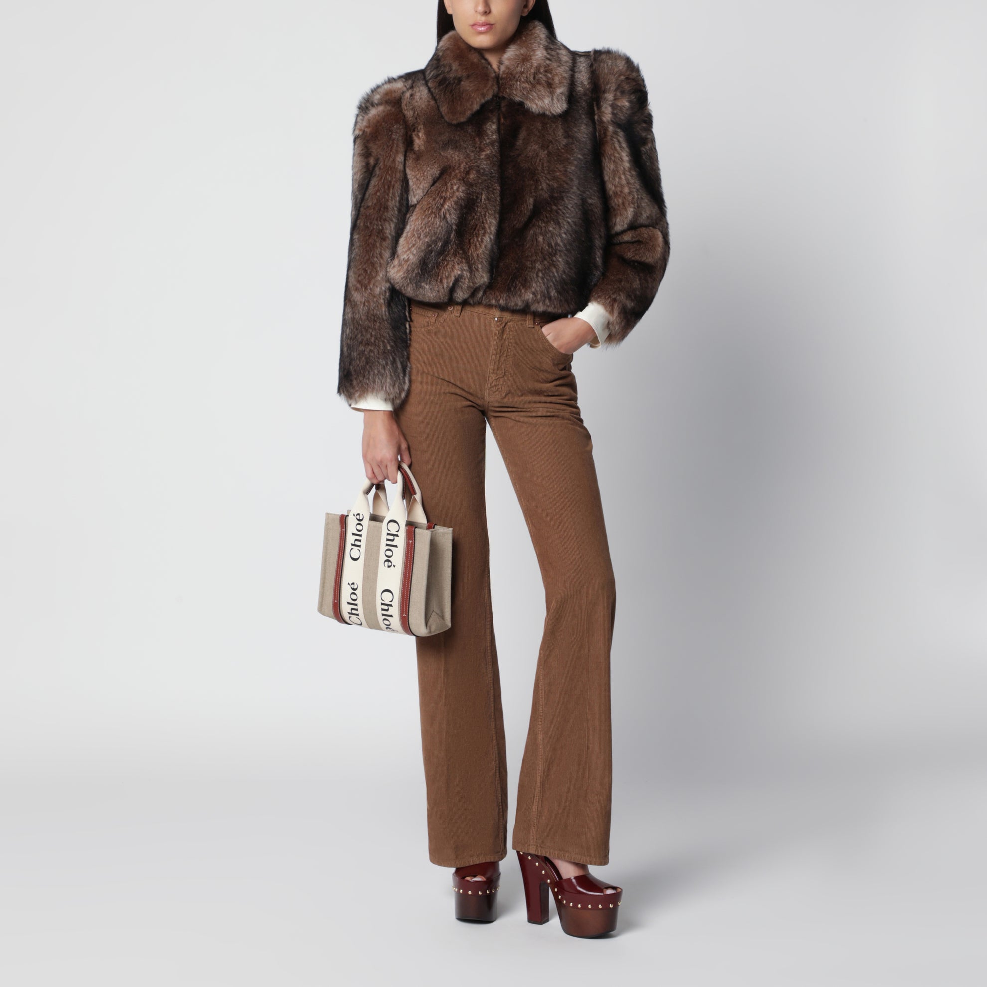 Borsa piccola Woody in tela beige