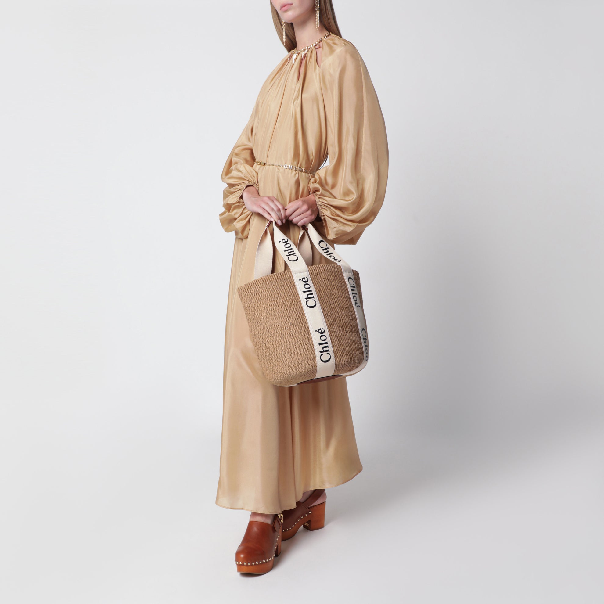 Grand sac panier Woody avec ruban blanc