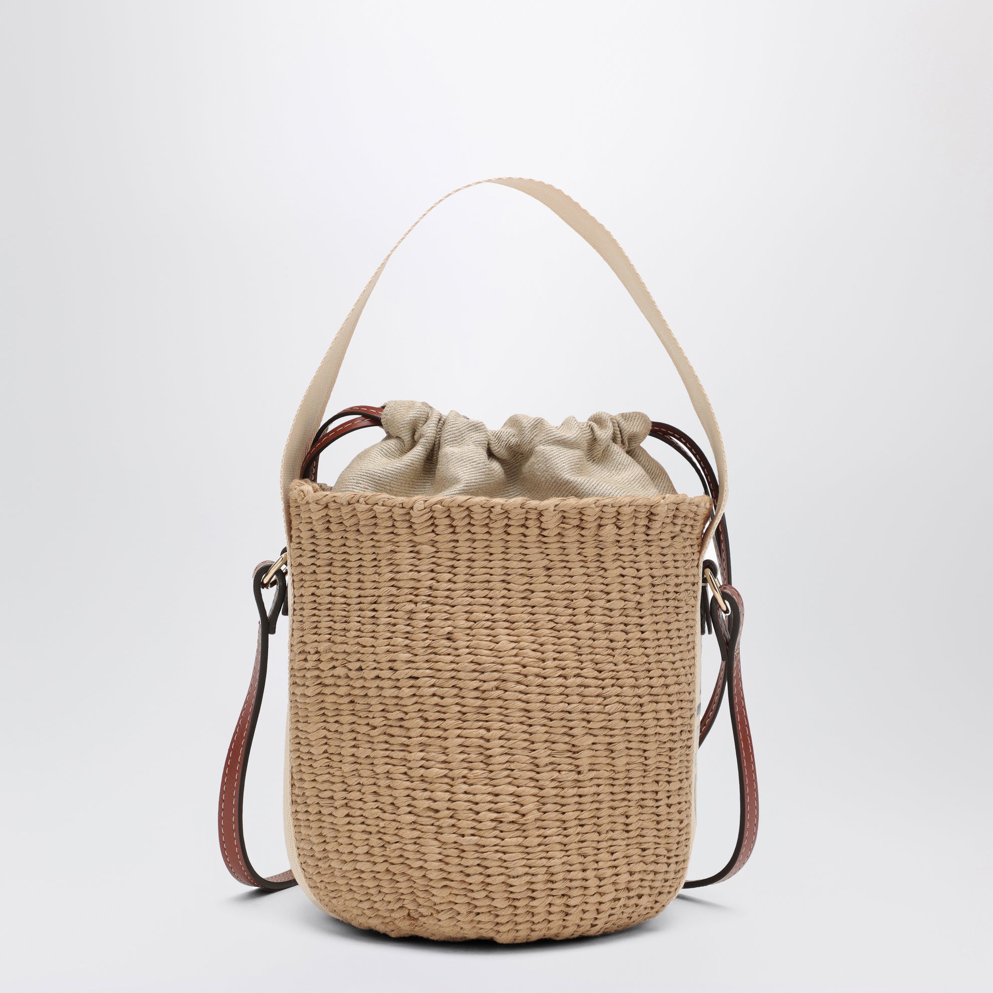 Kleine Bucket Bag Woody aus Raffia-Bast