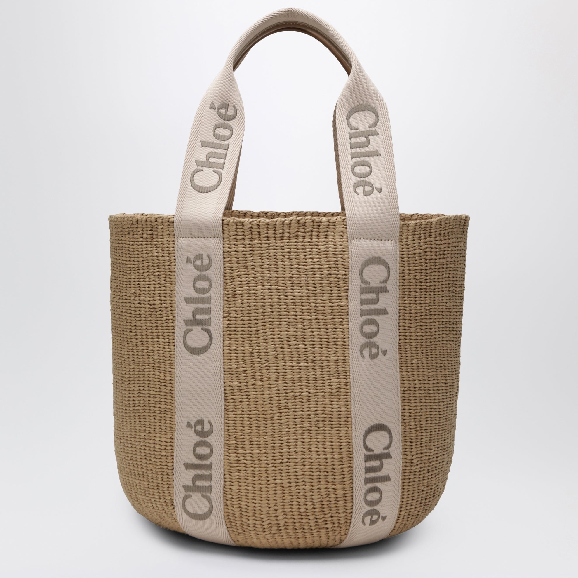 Sac cabas Woody grand en fibres naturelles beige