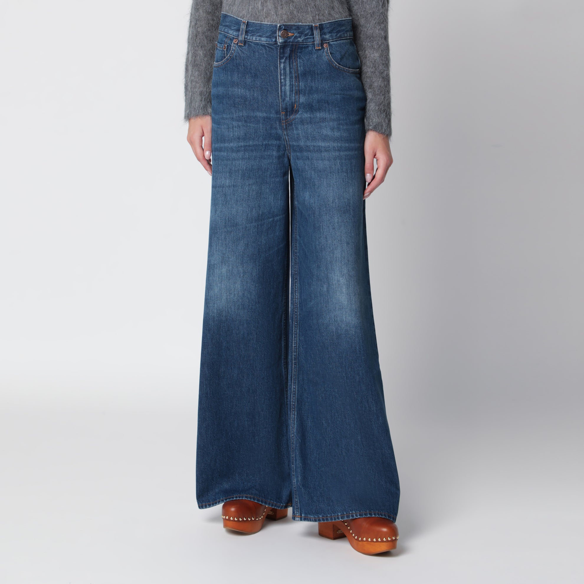 Jeans a zampa blu notte effetto slavato