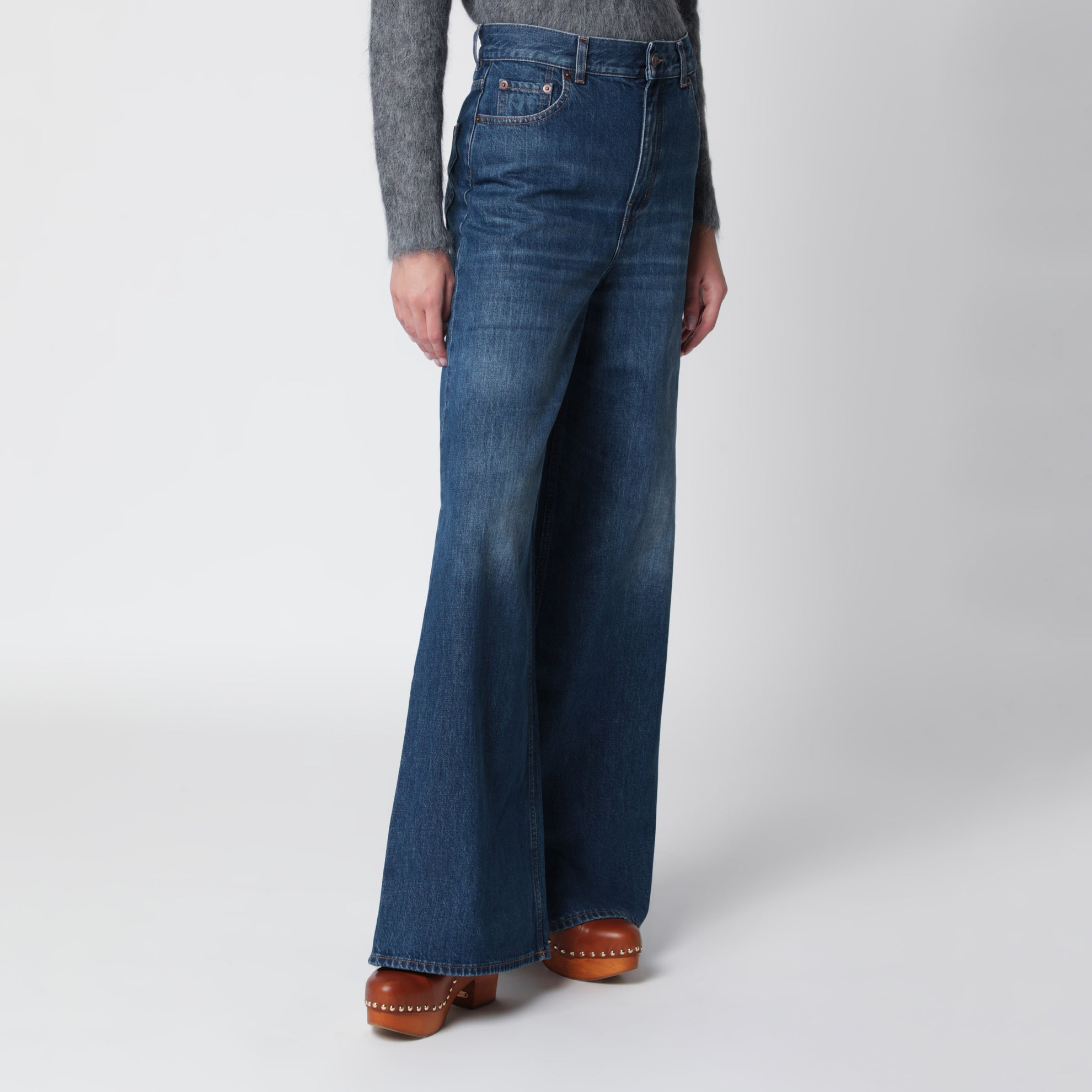 Jeans a zampa blu notte effetto slavato