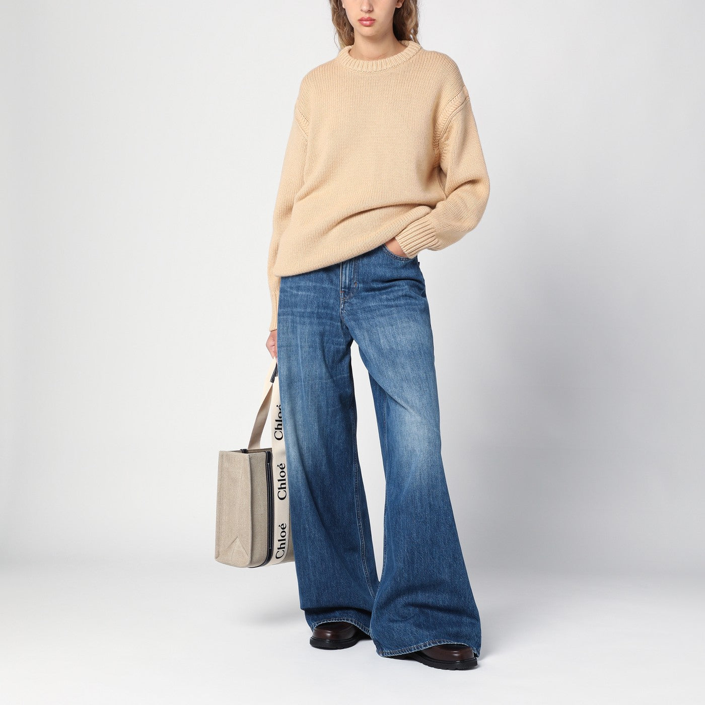 Oversize-Pullover aus Kaschmir und Baumwolle nude