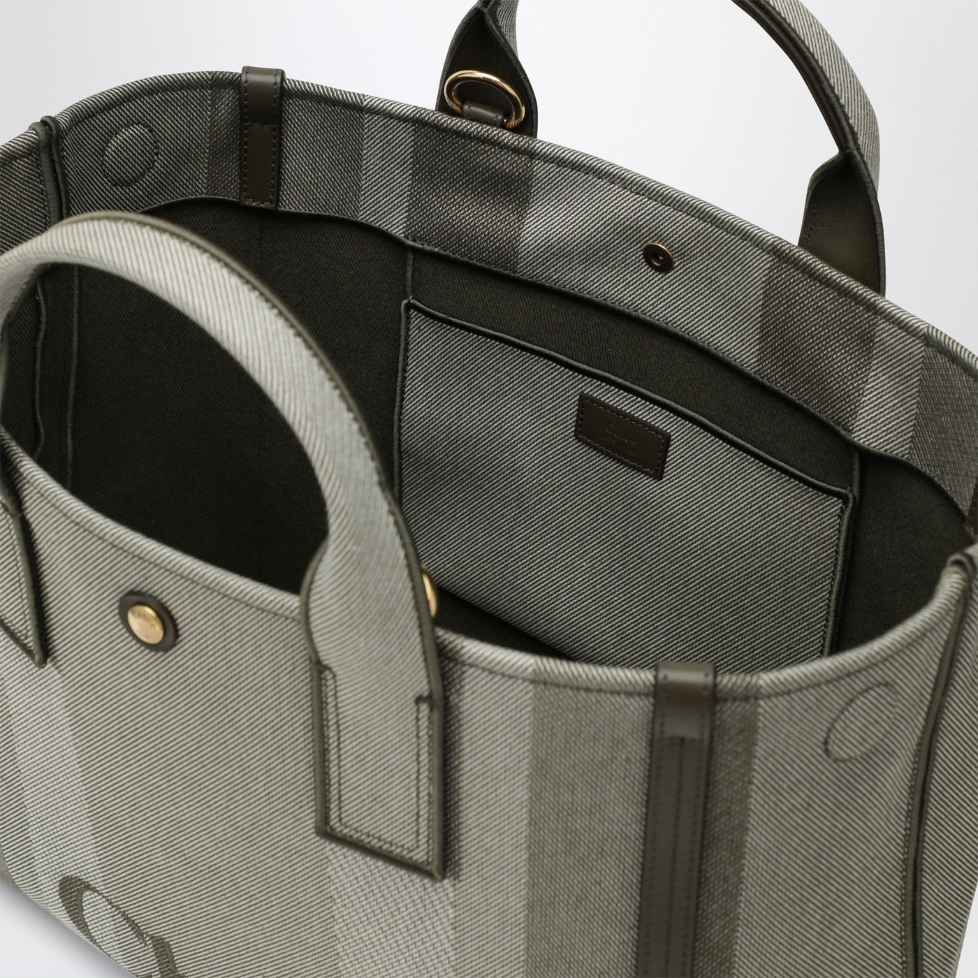 Cabas Carry en toile rayée vert foncé