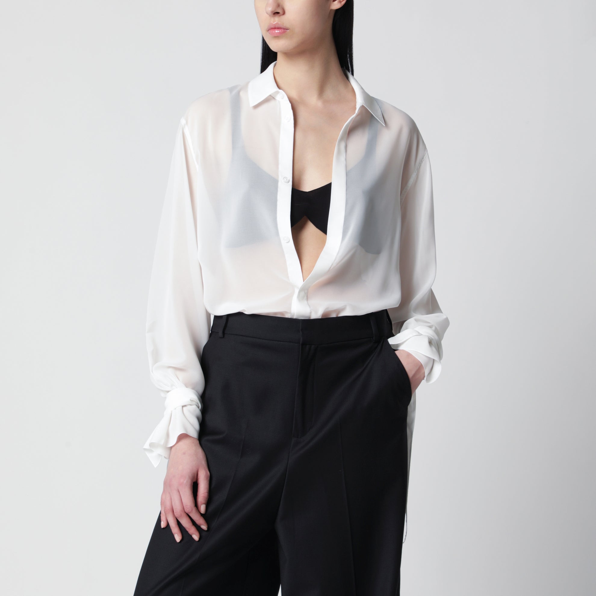 Camicia Verlin in chiffon trasparente bianca
