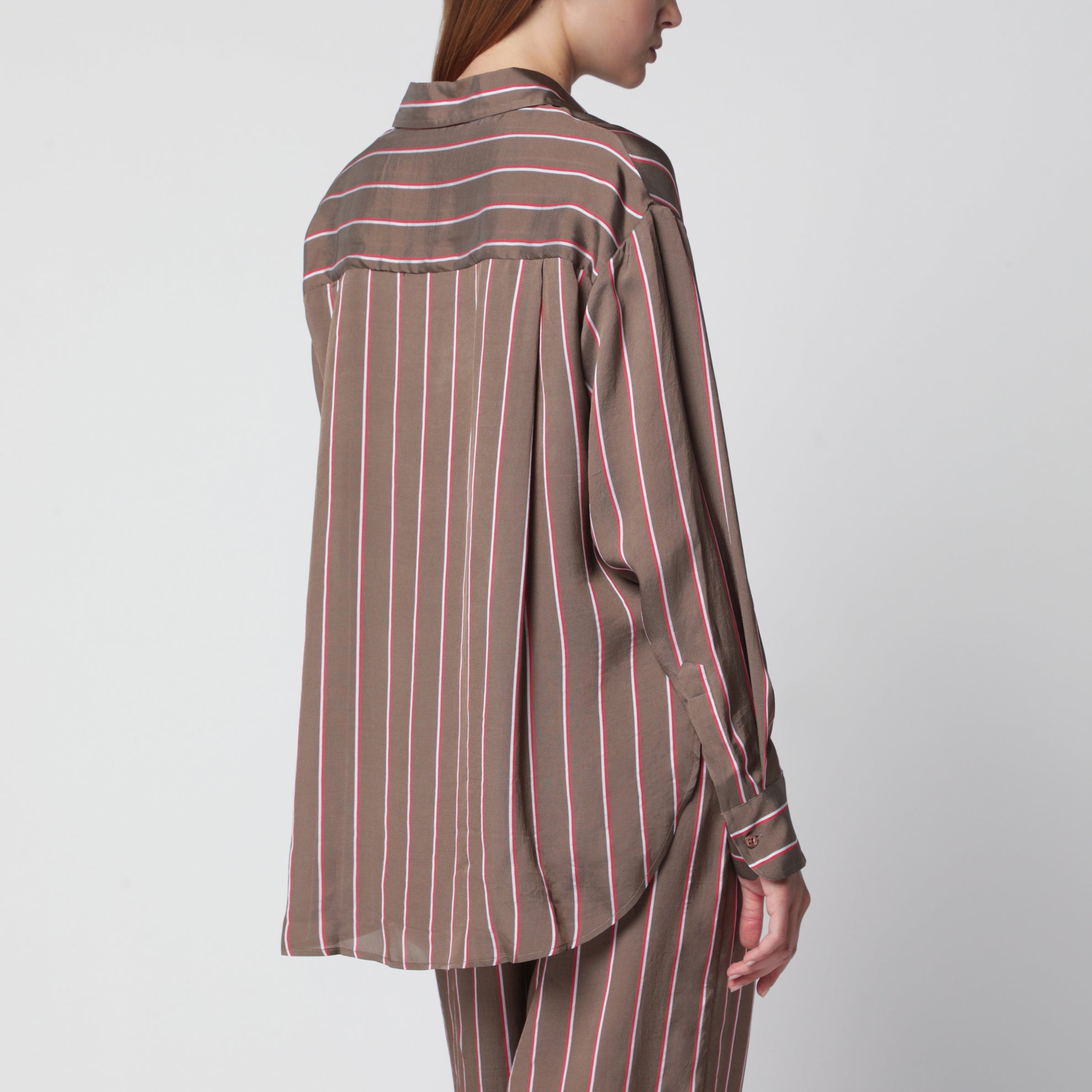 Camicia a righe in viscosa e seta marrone