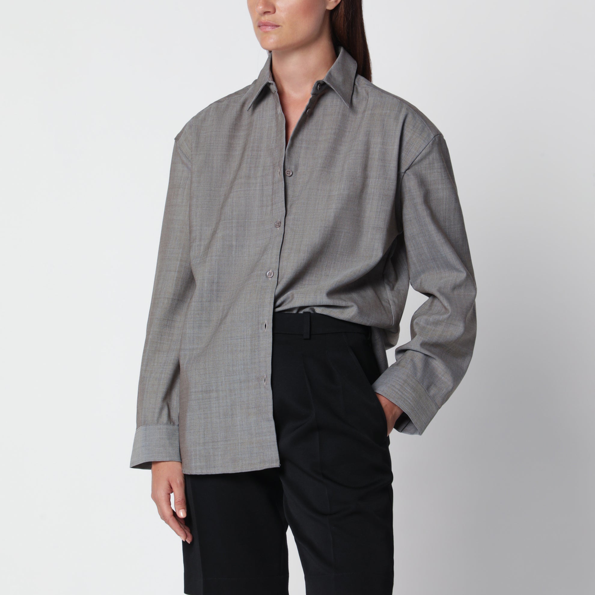 Camicia Bina color taupe in lana