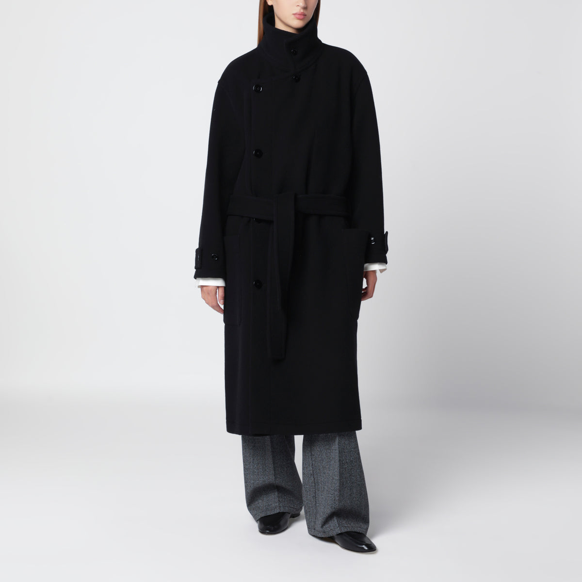 Black belted wool coat