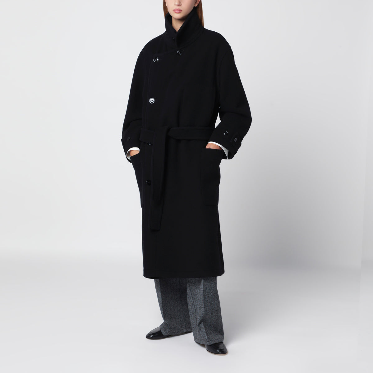 Black belted wool coat