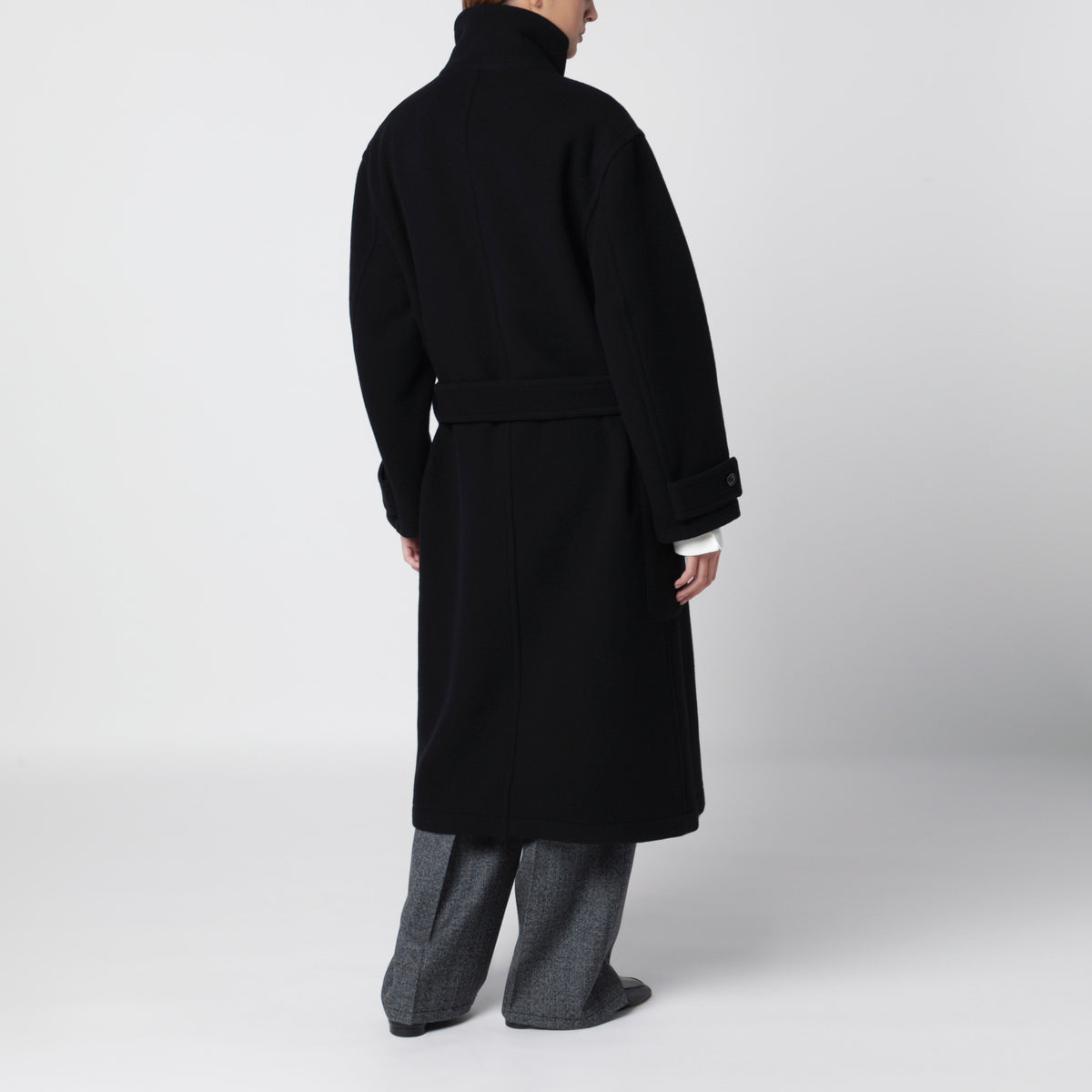 Black belted wool coat