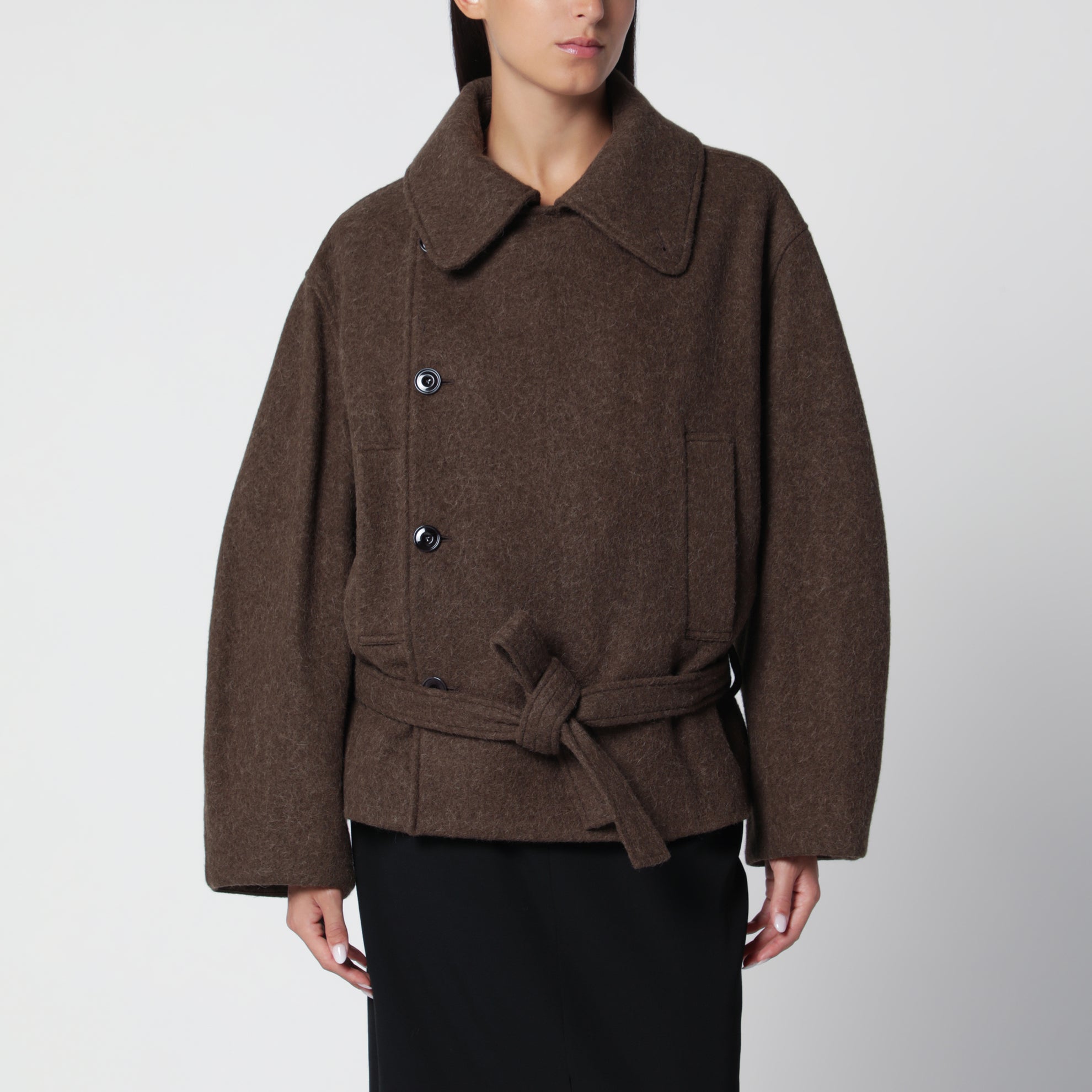 Cappotto corto avvolgente Mud in lana e alpaca