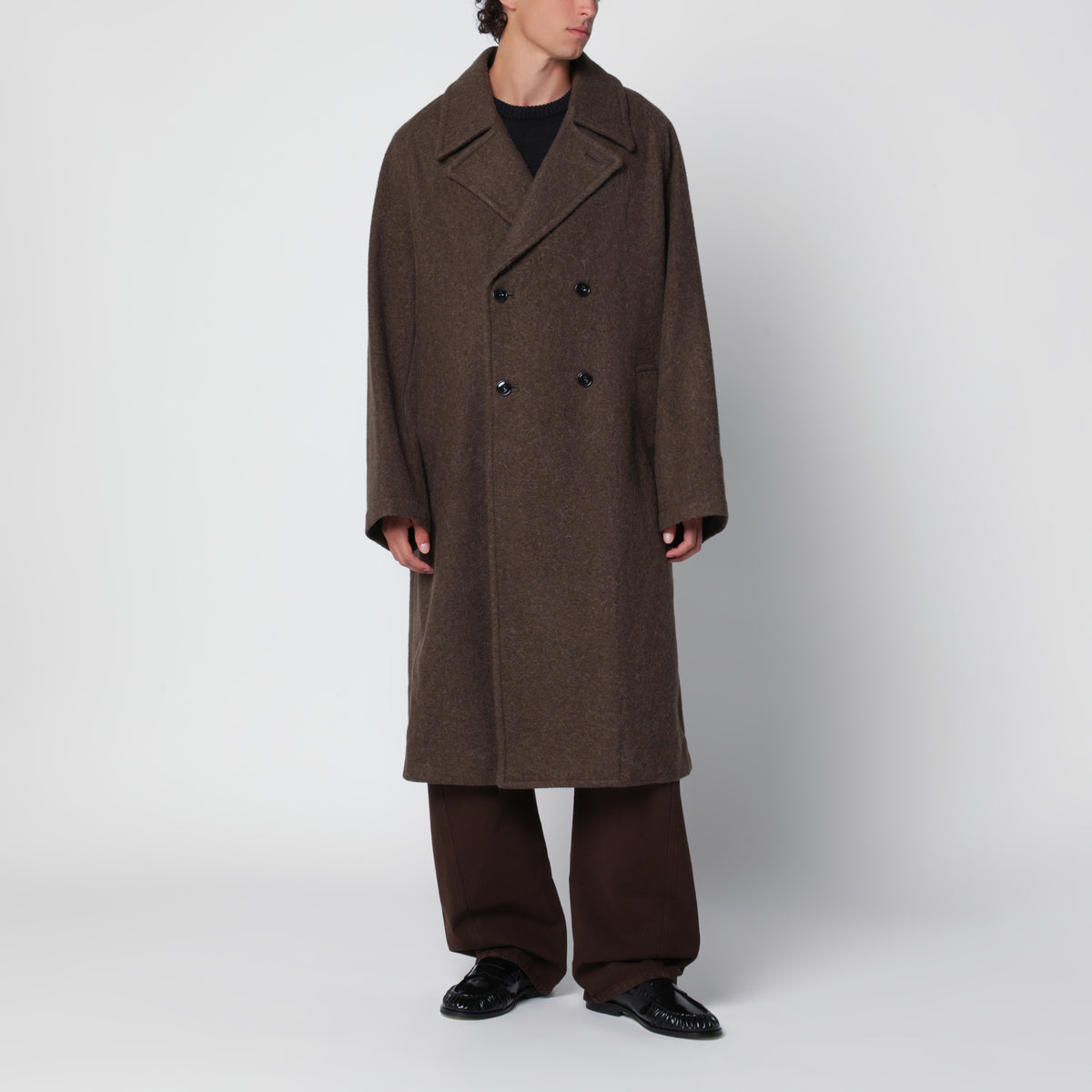 Cappotto doppiopetto mud in lana e alpaca