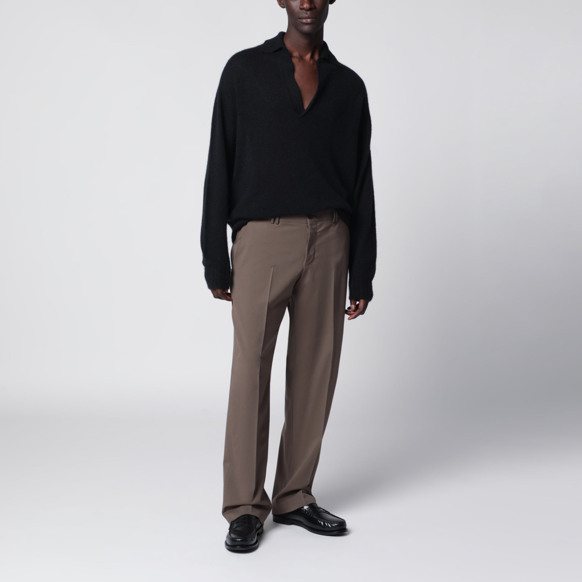 Pantalone color taupe in misto lana