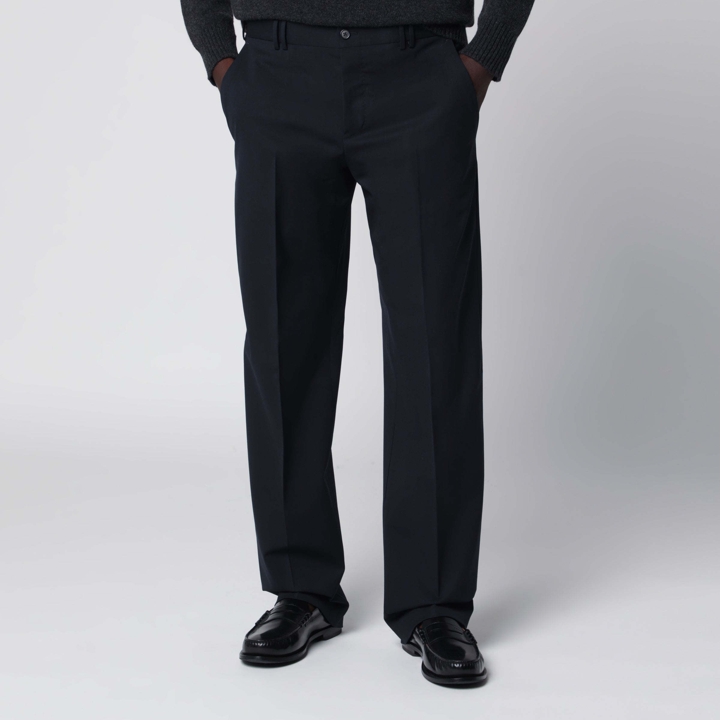 PT Torino Blue Wool-Blend Trousers | TheDoubleF