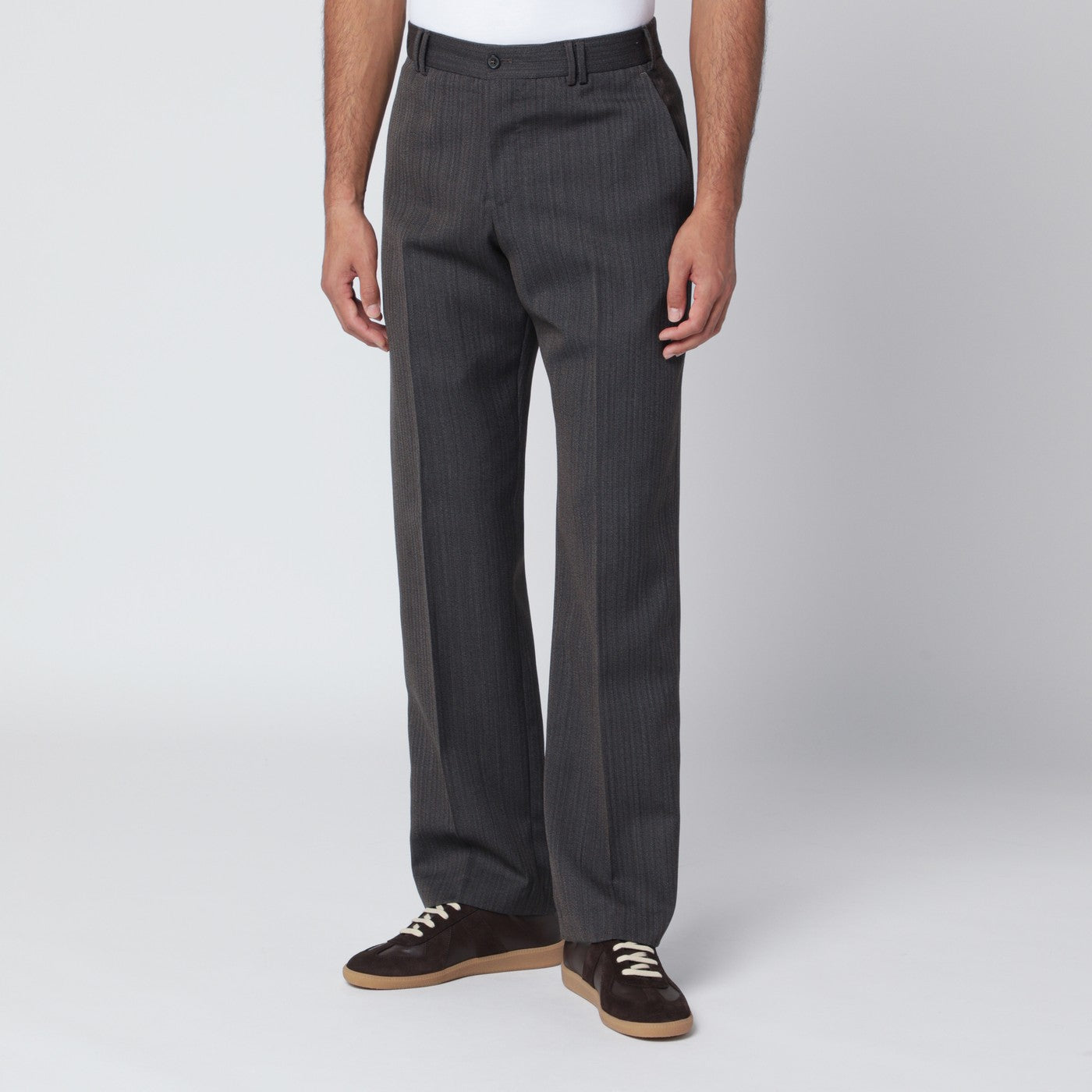 Pantalone marrone rigato in lana 
