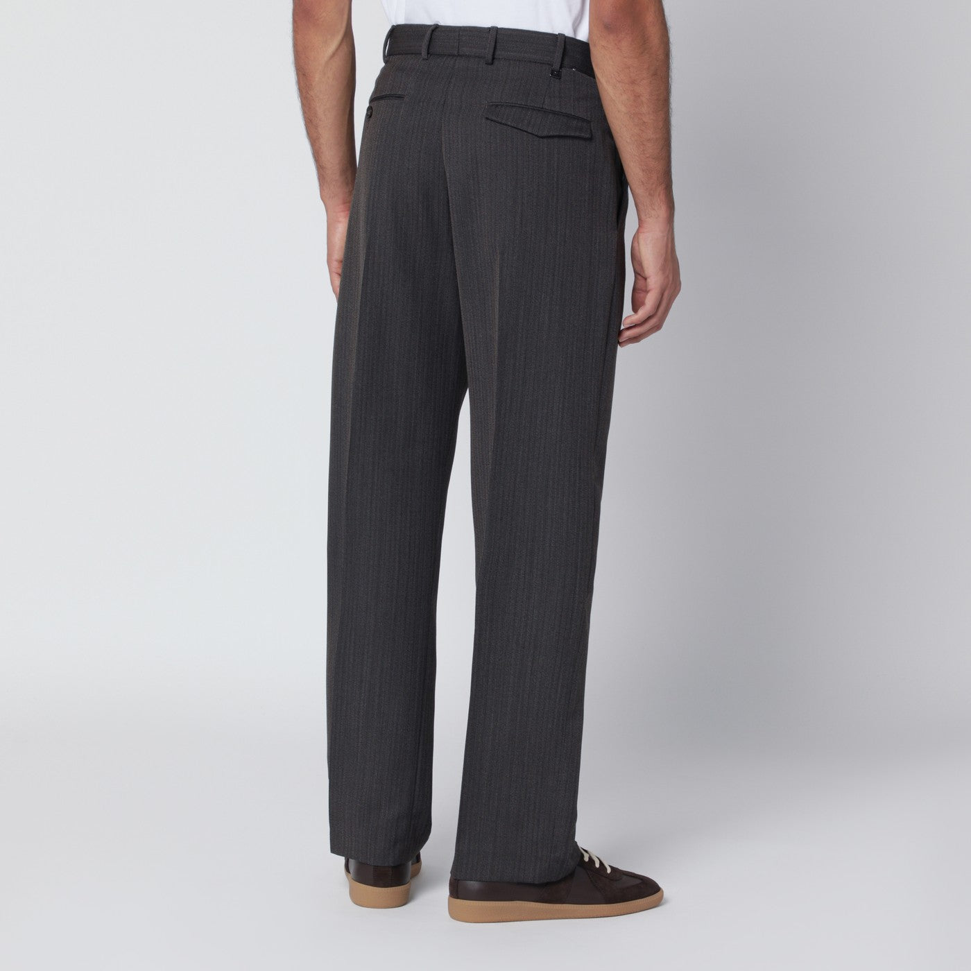 Pantalone marrone rigato in lana 