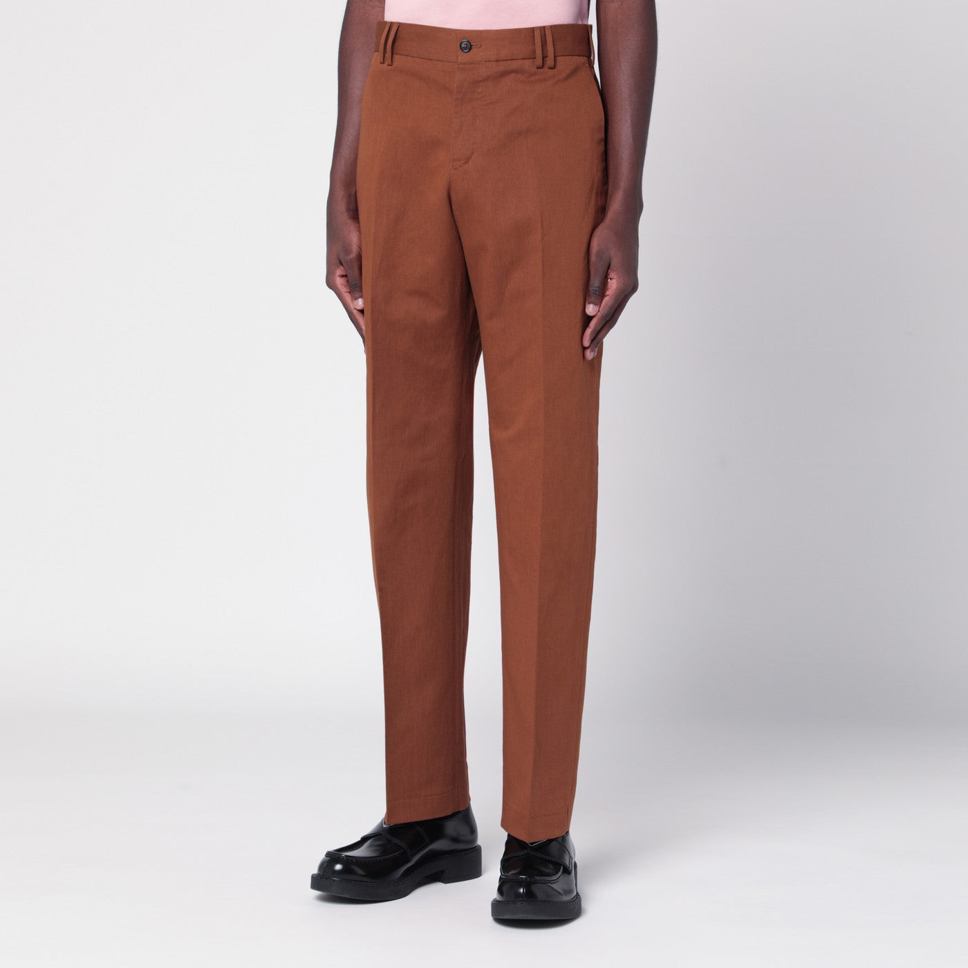 Pantalone marrone in cotone e lino