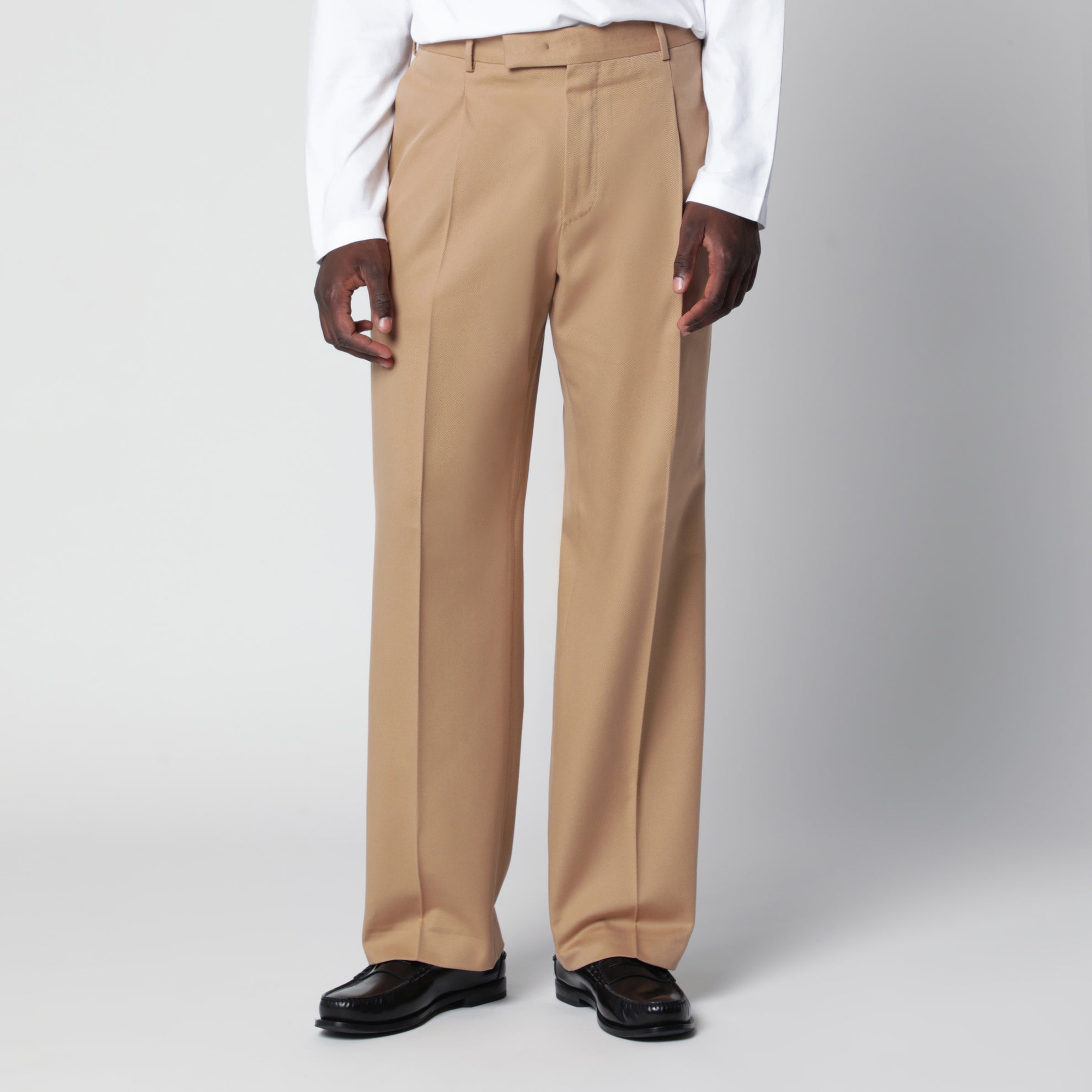 Rope-colored cotton and wool trousers