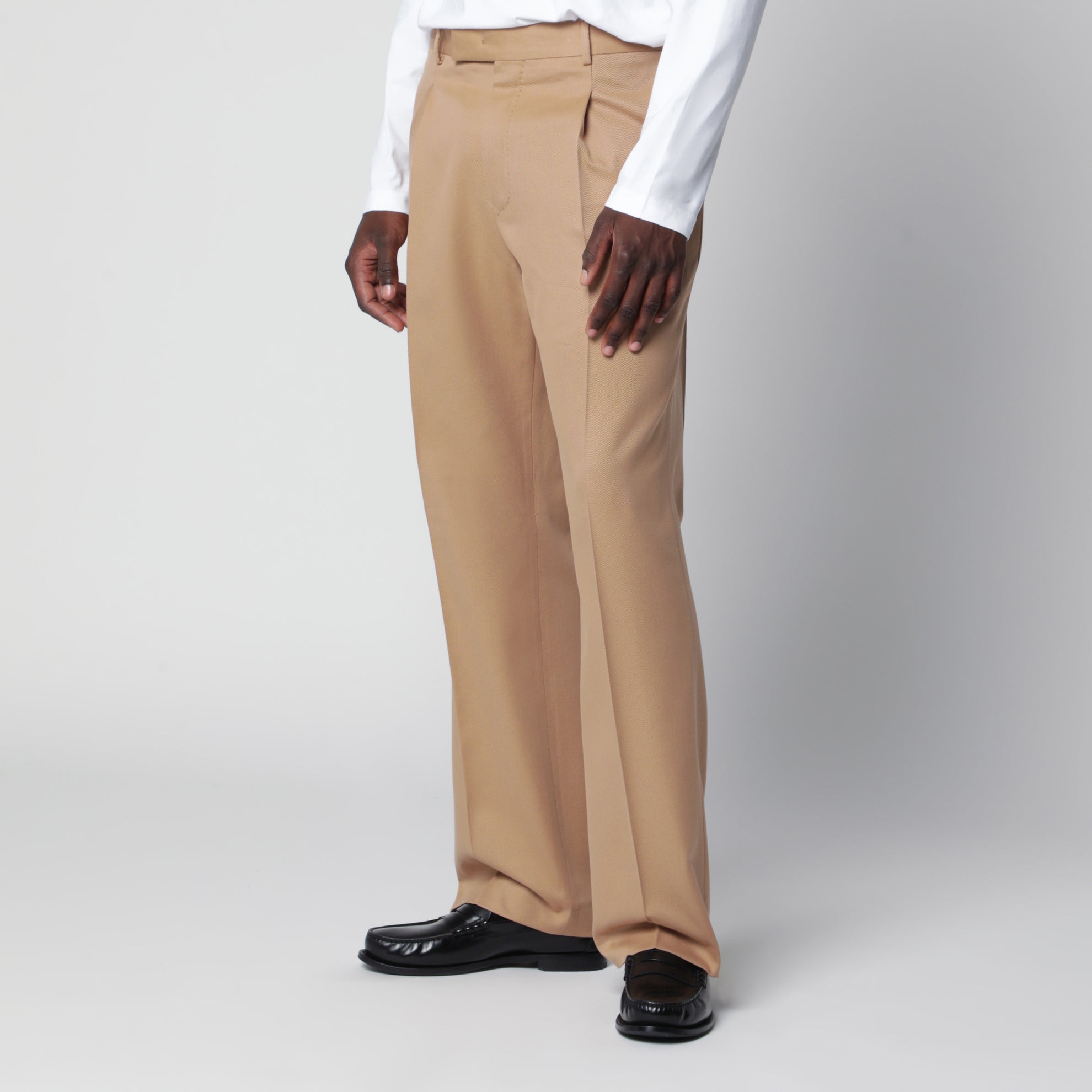 Rope-colored cotton and wool trousers