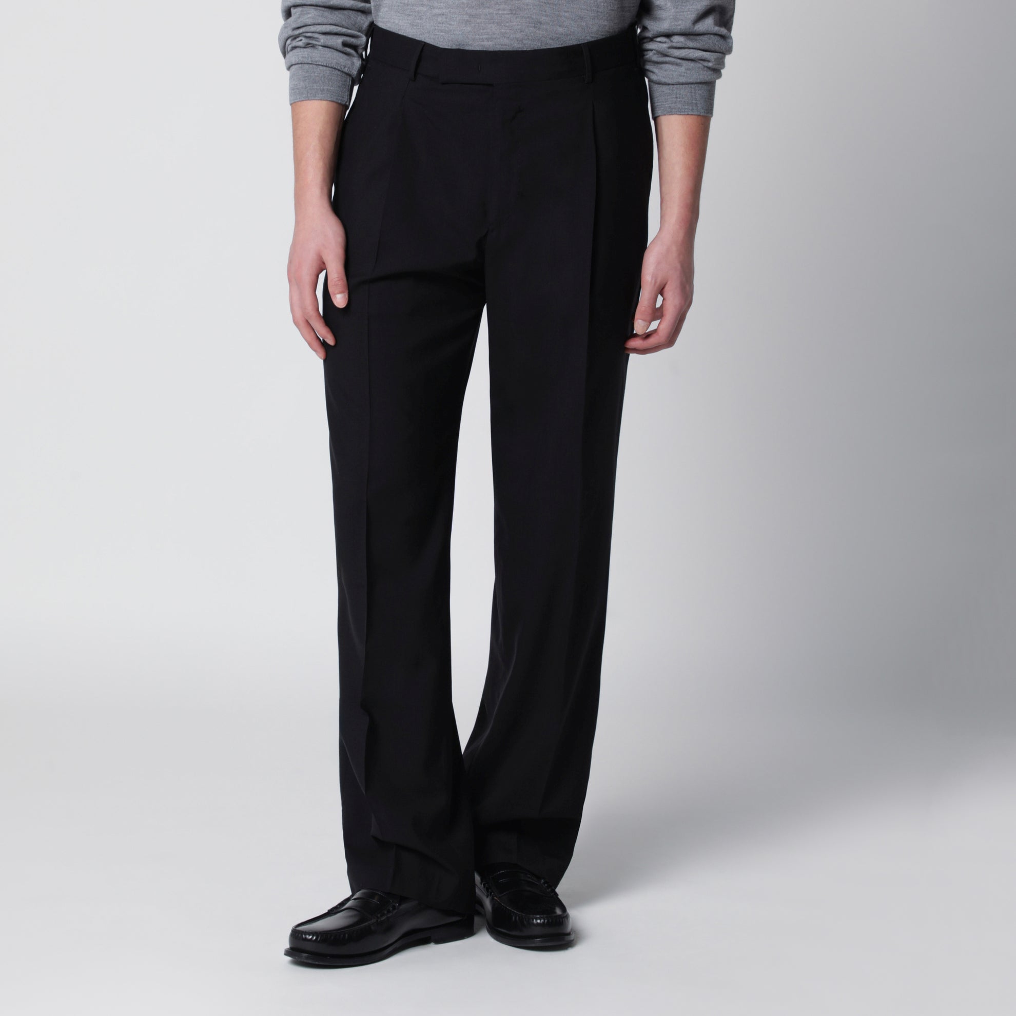 Black wool trousers