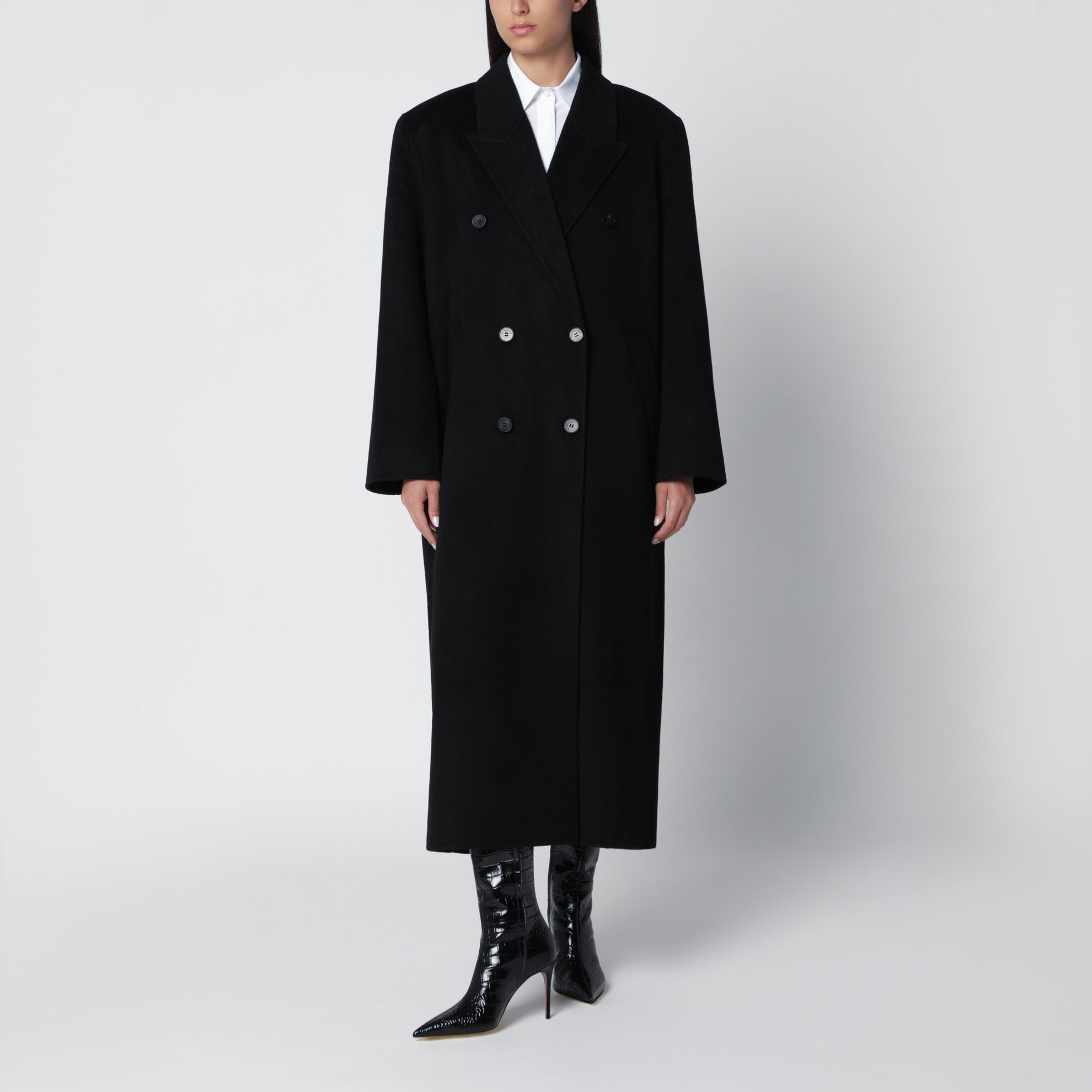 Manteau croisé Gaia noir en laine mélangée