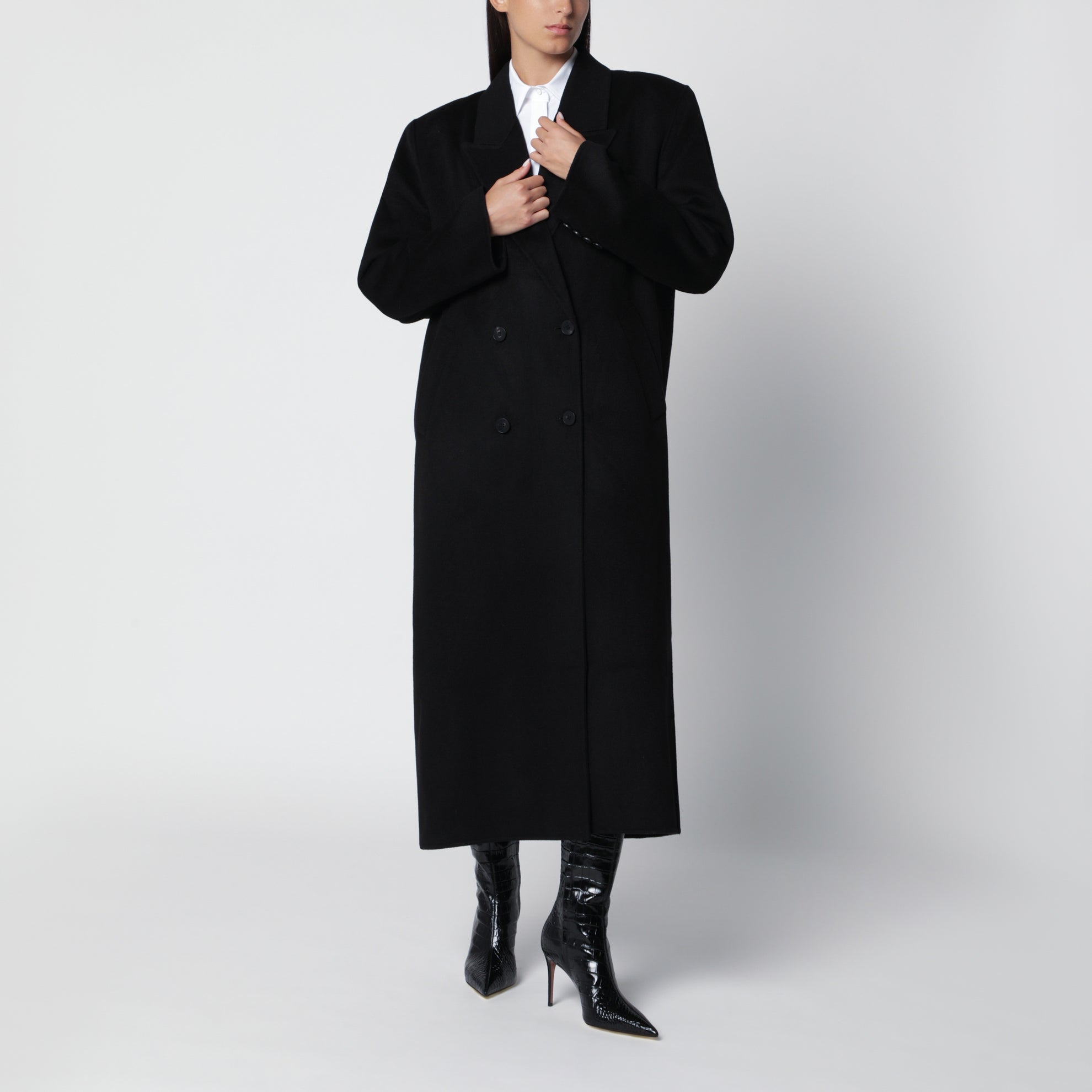 Manteau croisé Gaia noir en laine mélangée