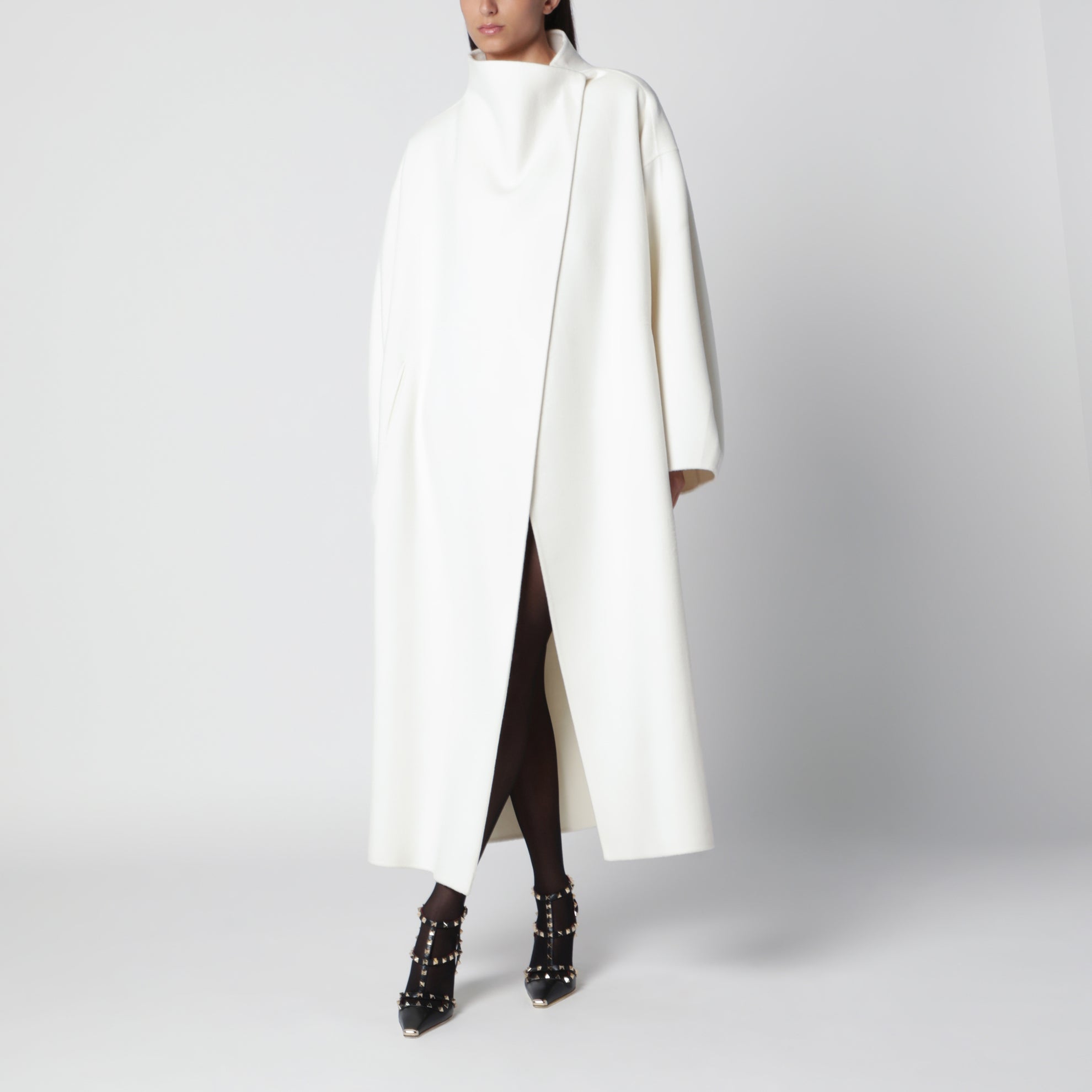 Leroy White Wool Blend High-Neck Coat