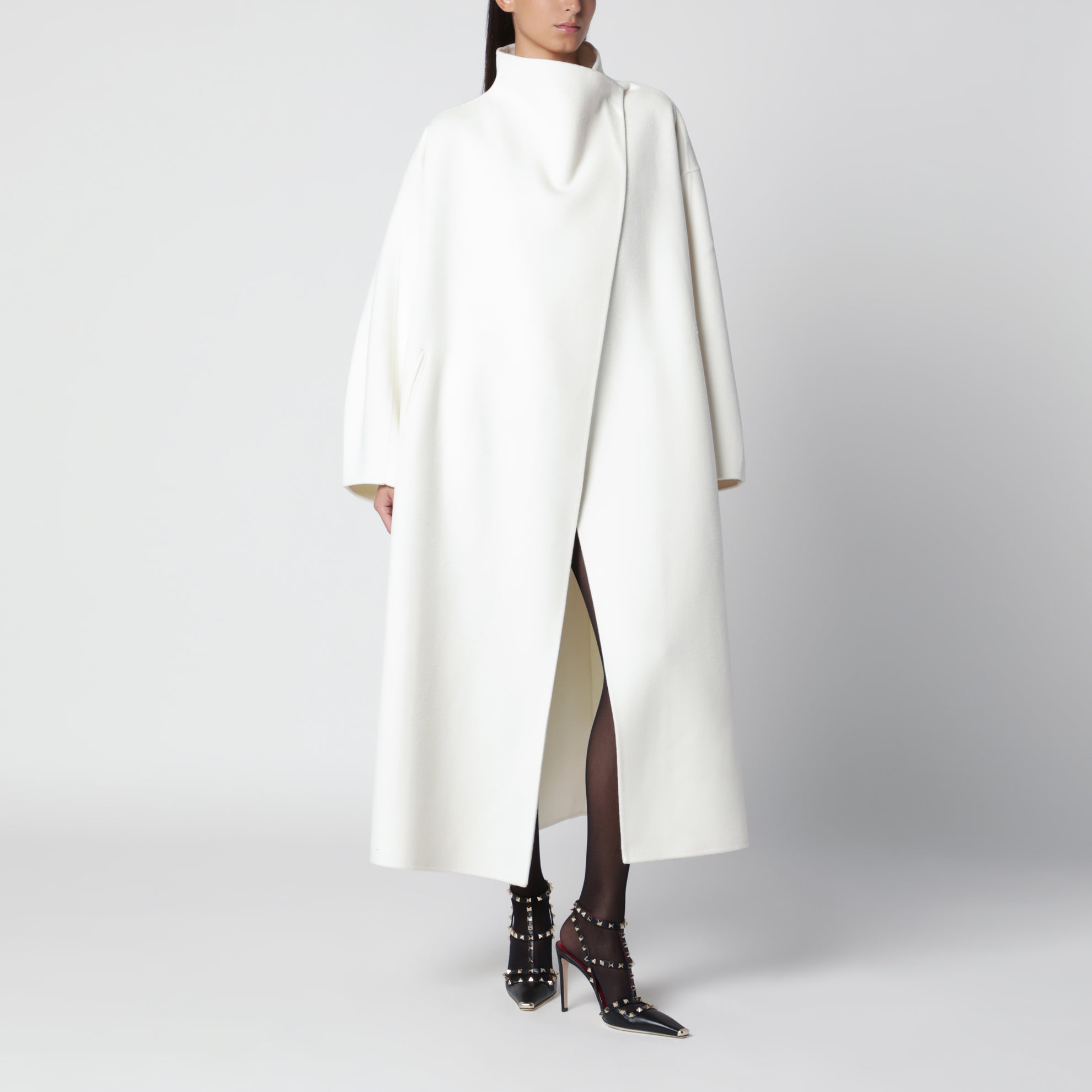 Leroy White Wool Blend High-Neck Coat