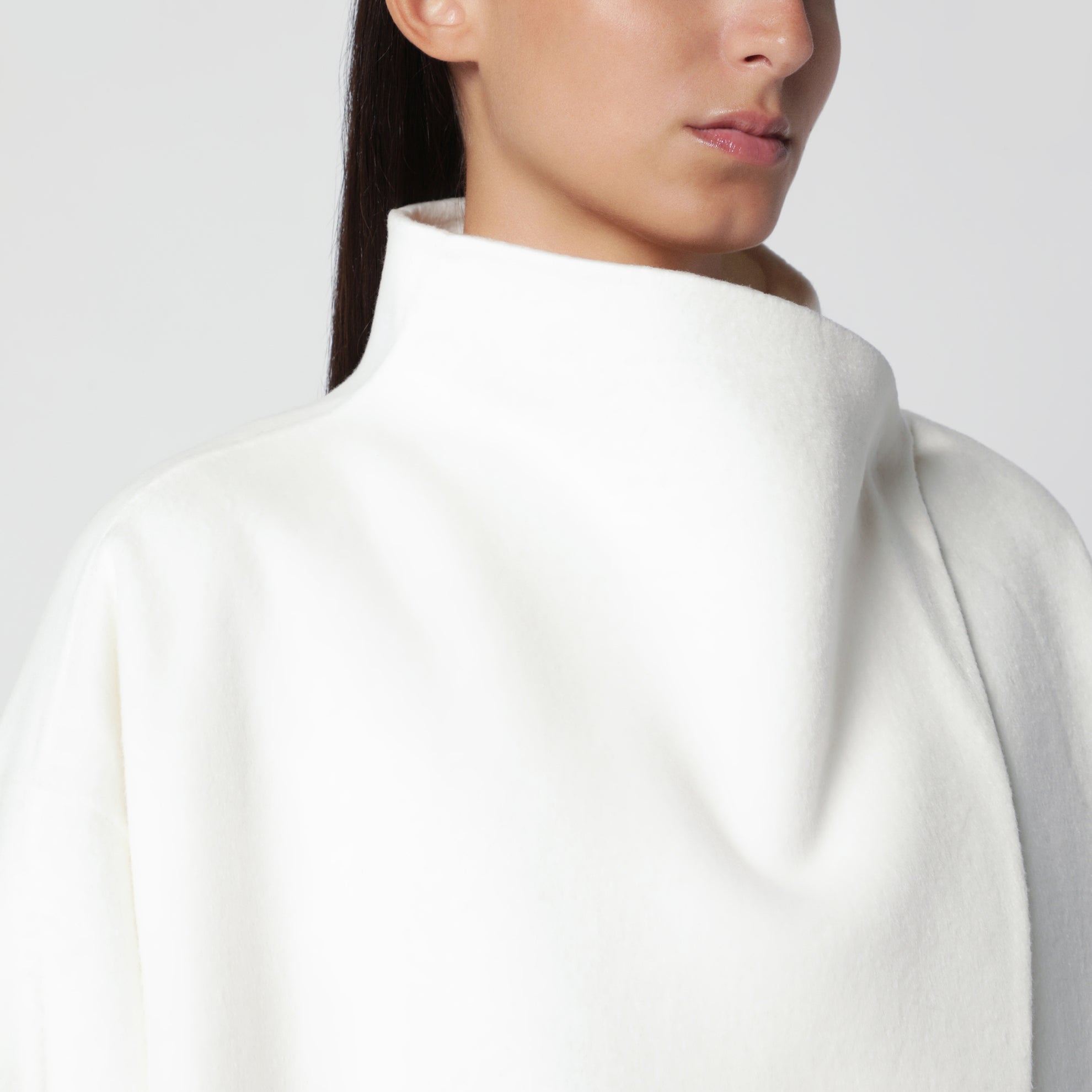 Leroy White Wool Blend High-Neck Coat