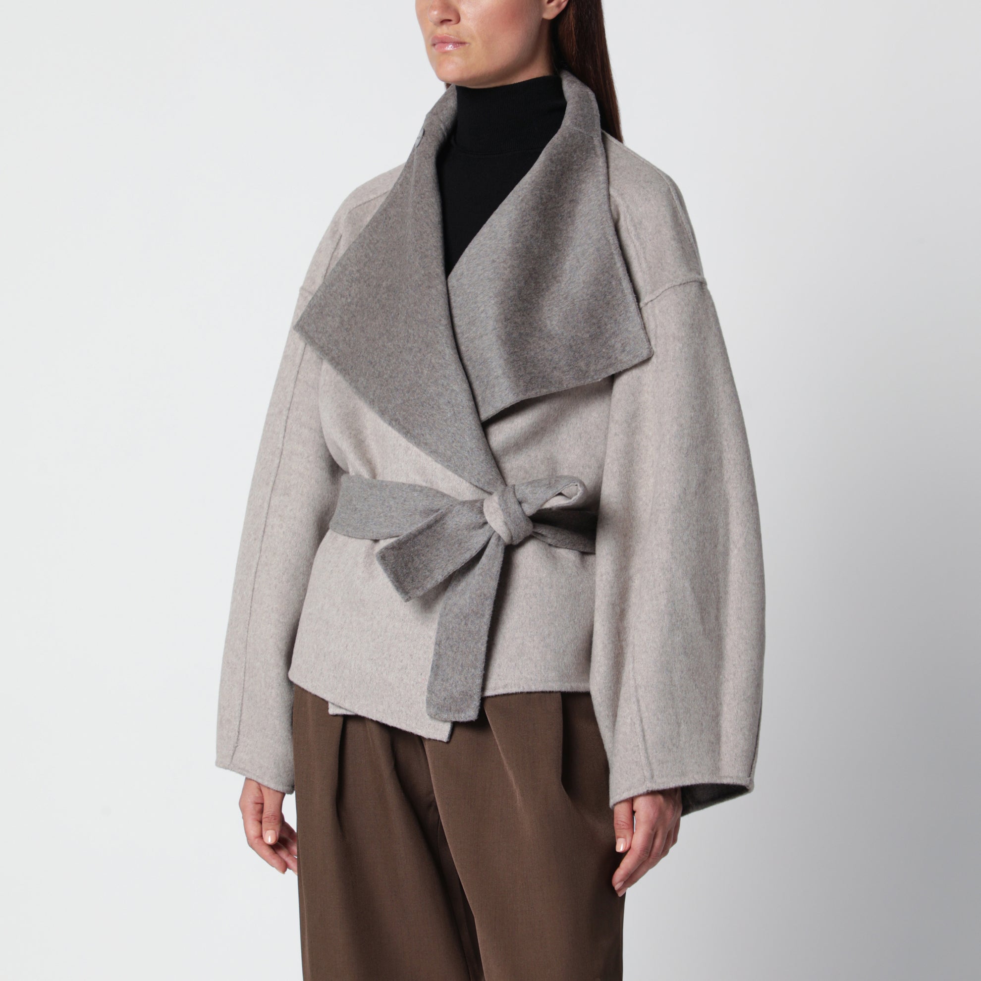 Manteau court Onelle beige en mélange de laine