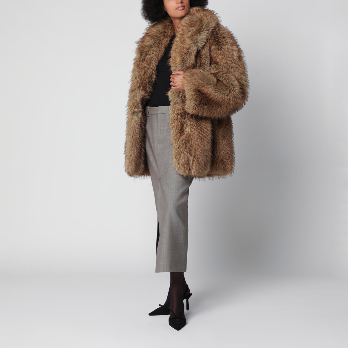 Brown Belle faux fur coat