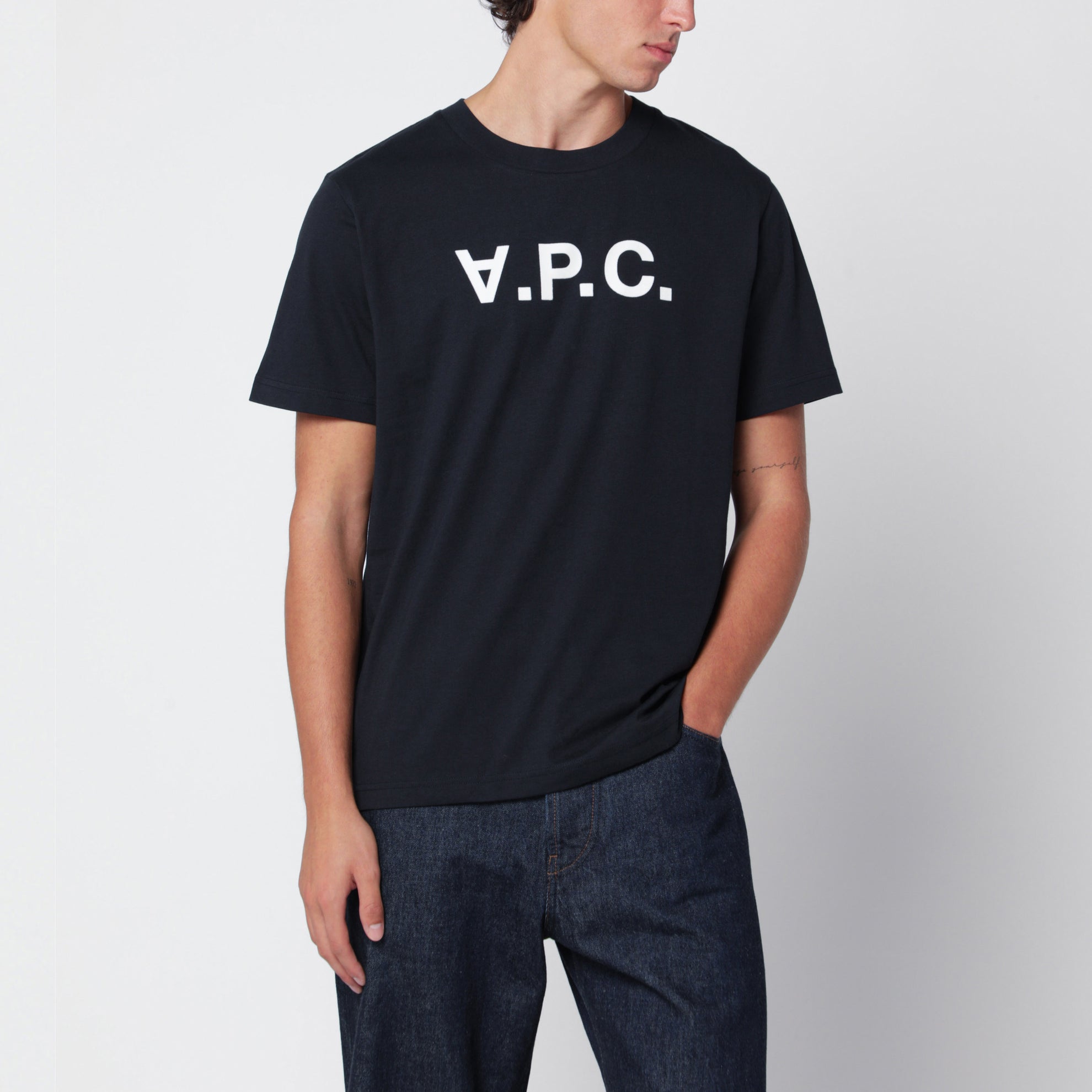 T-shirt standard en coton bleu marine Grand