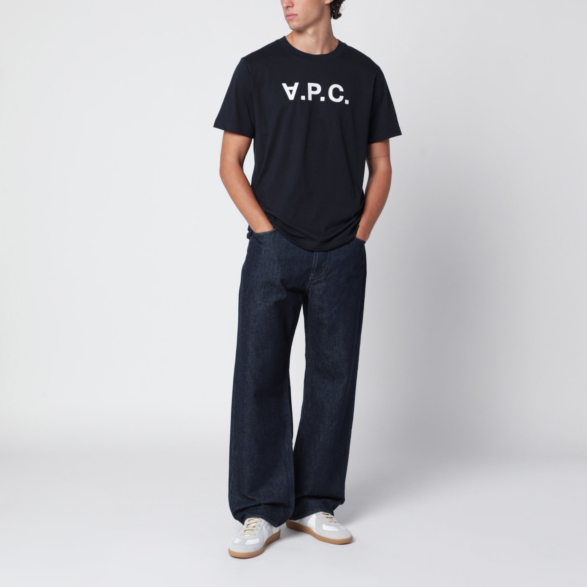T-shirt standard en coton bleu marine Grand