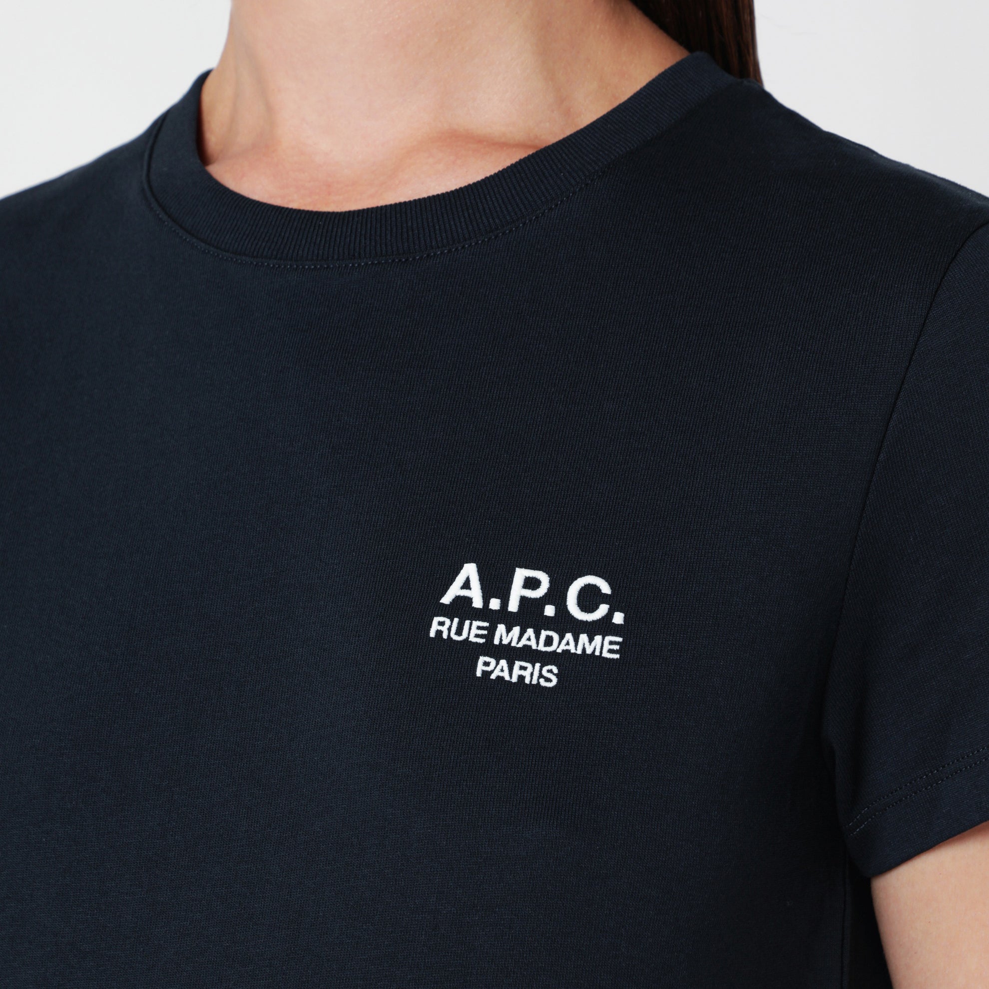 T-shirt blu scuro in cotone con ricamo