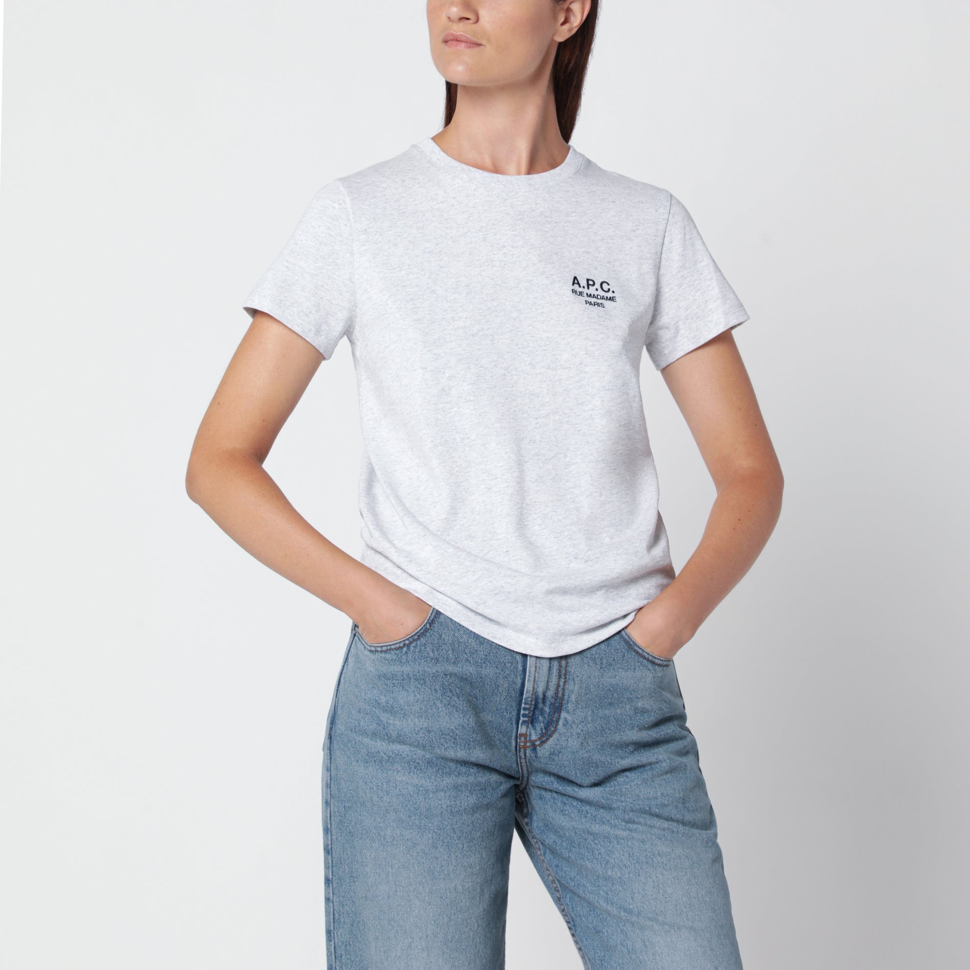 T-shirt gris en coton brodé