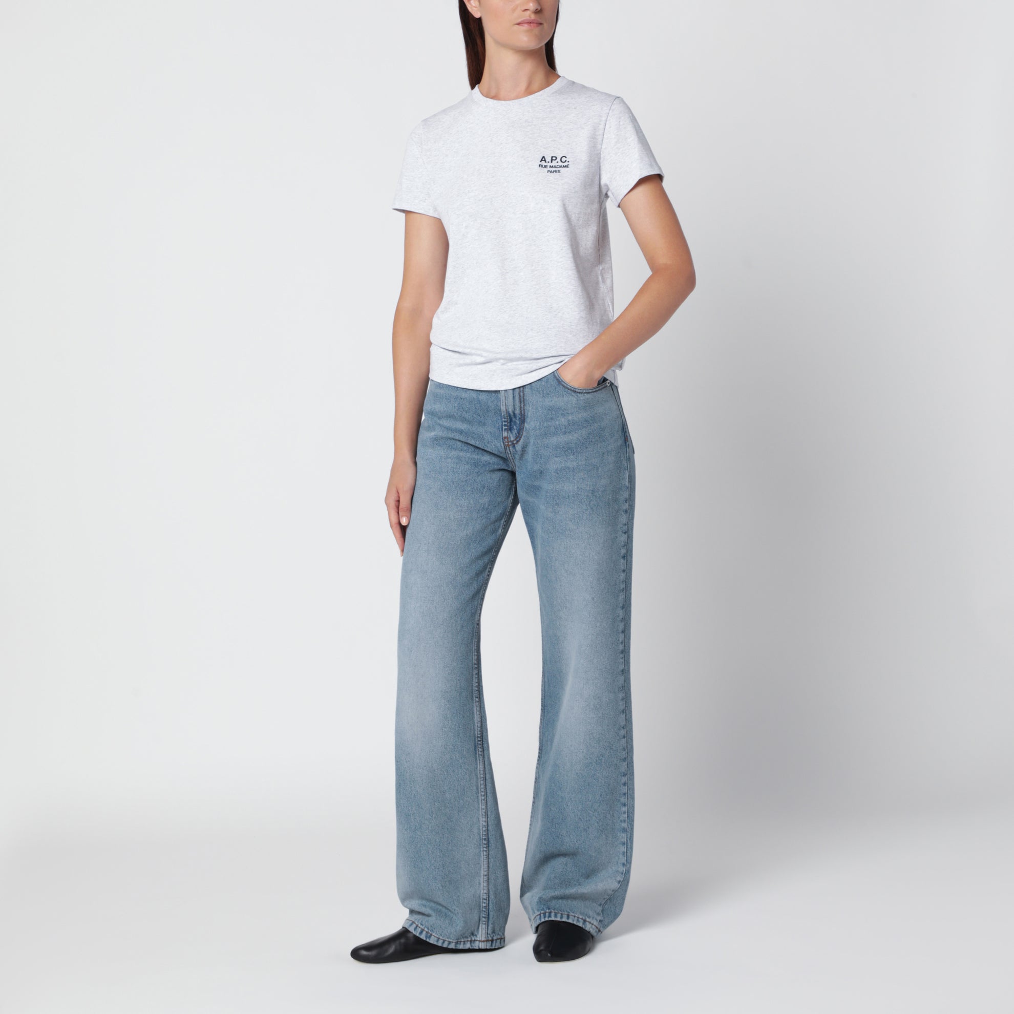 T-shirt gris en coton brodé