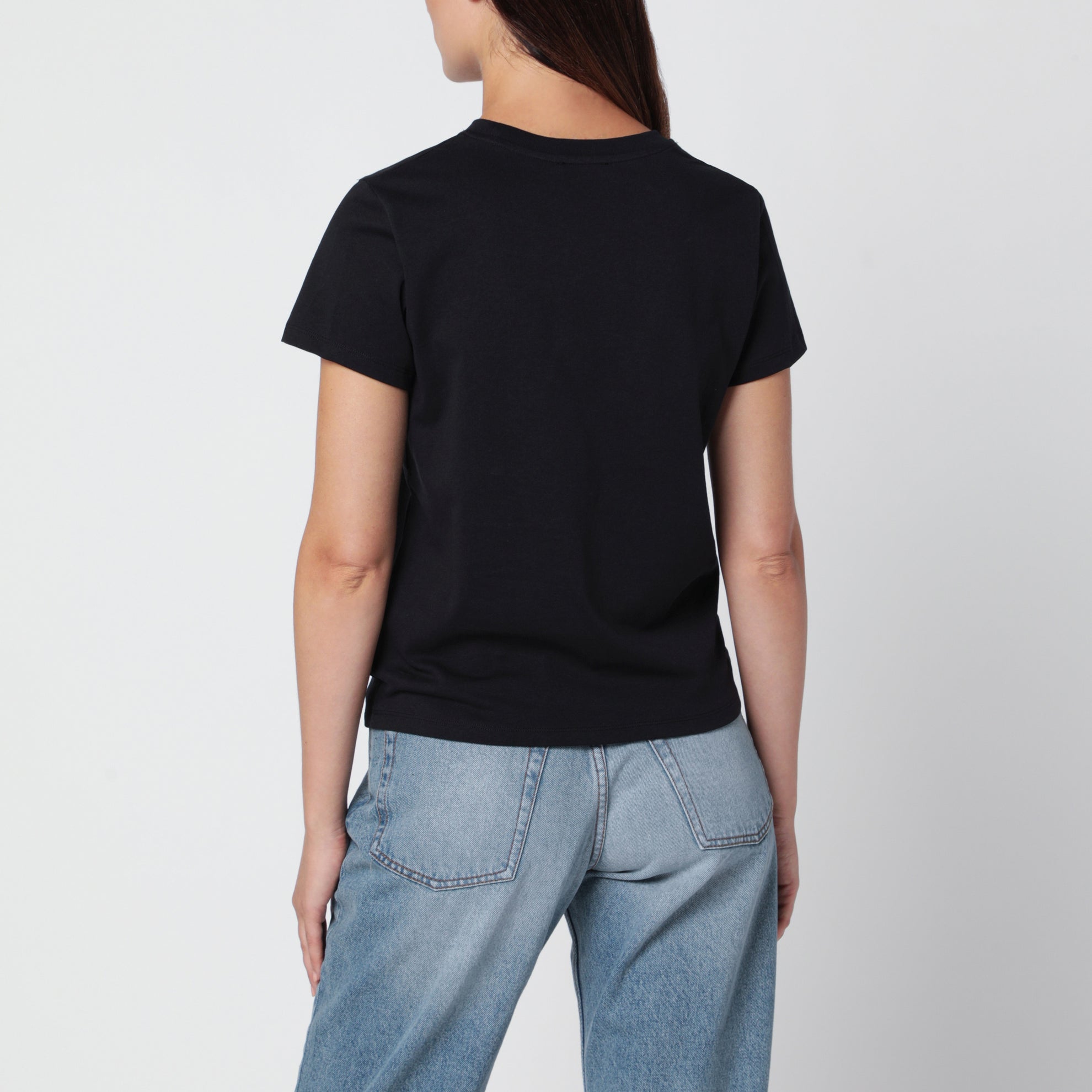 T-shirt nera in cotone con ricamo