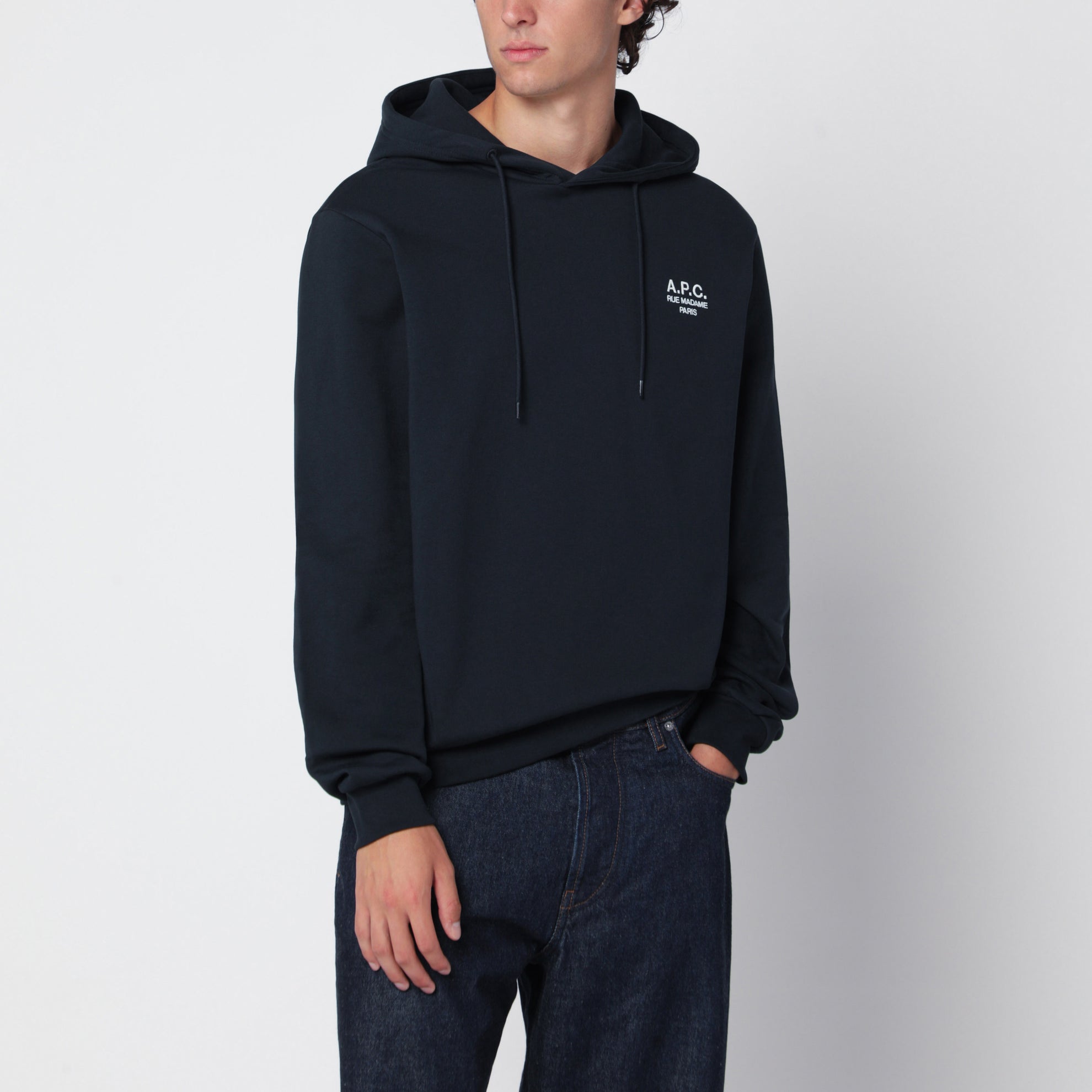 Sweat à capuche en coton bleu marine