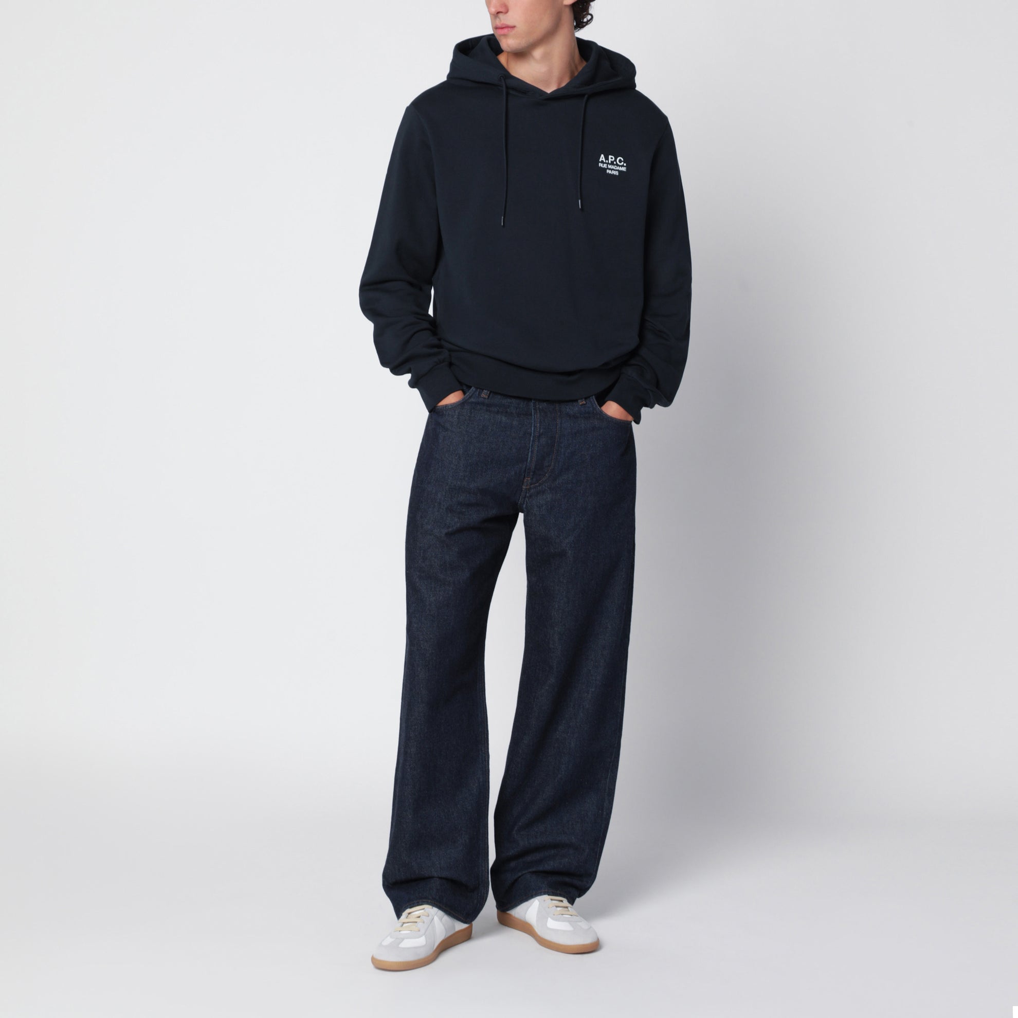 Sweat à capuche en coton bleu marine