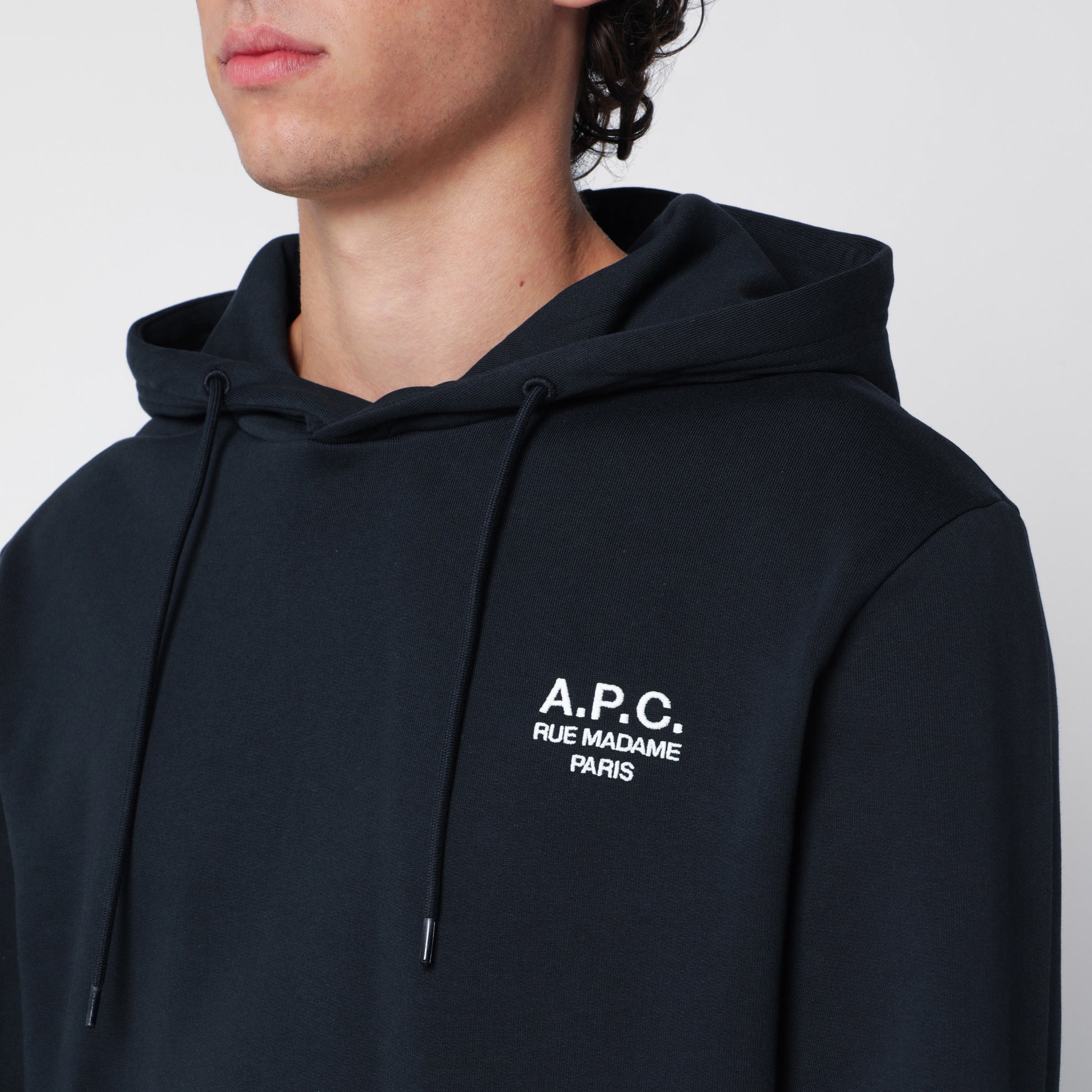 Sweat à capuche en coton bleu marine