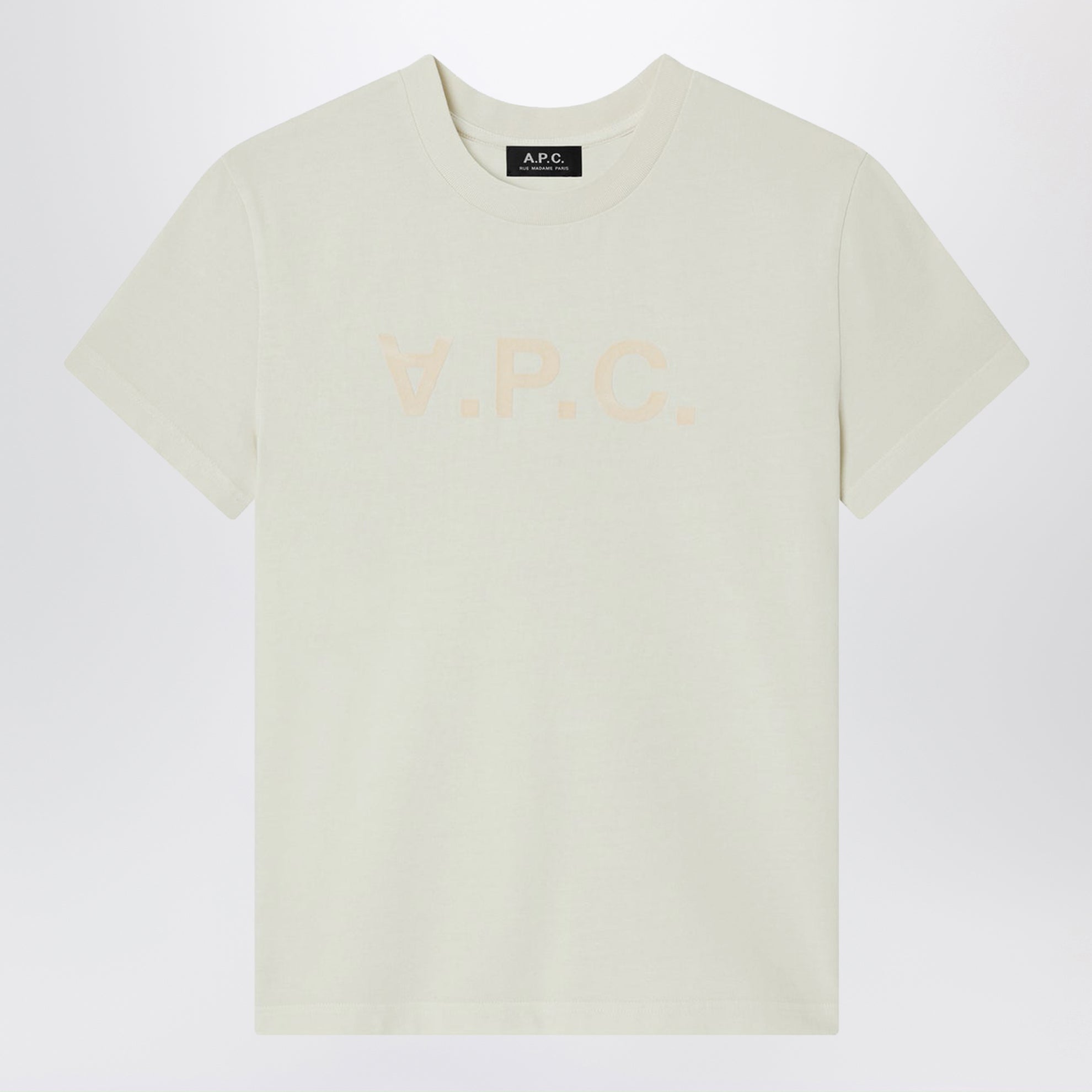 Light yellow crew-neck T-shirt with logo