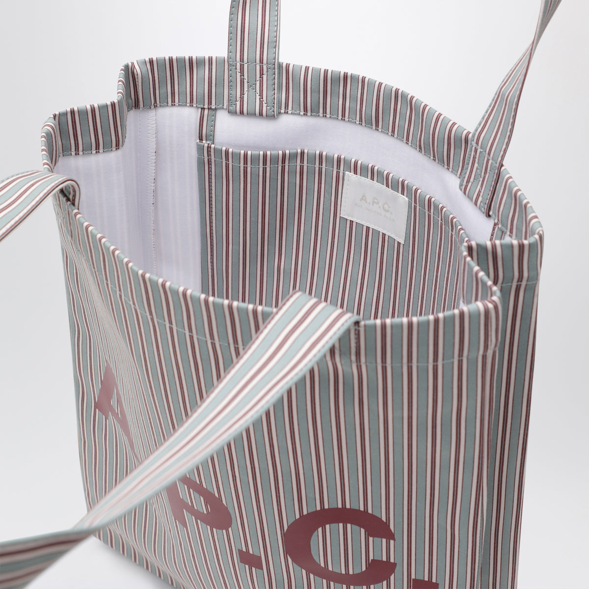 Grün/bordeaux gestreifte Lou Tote Bag aus Baumwolle