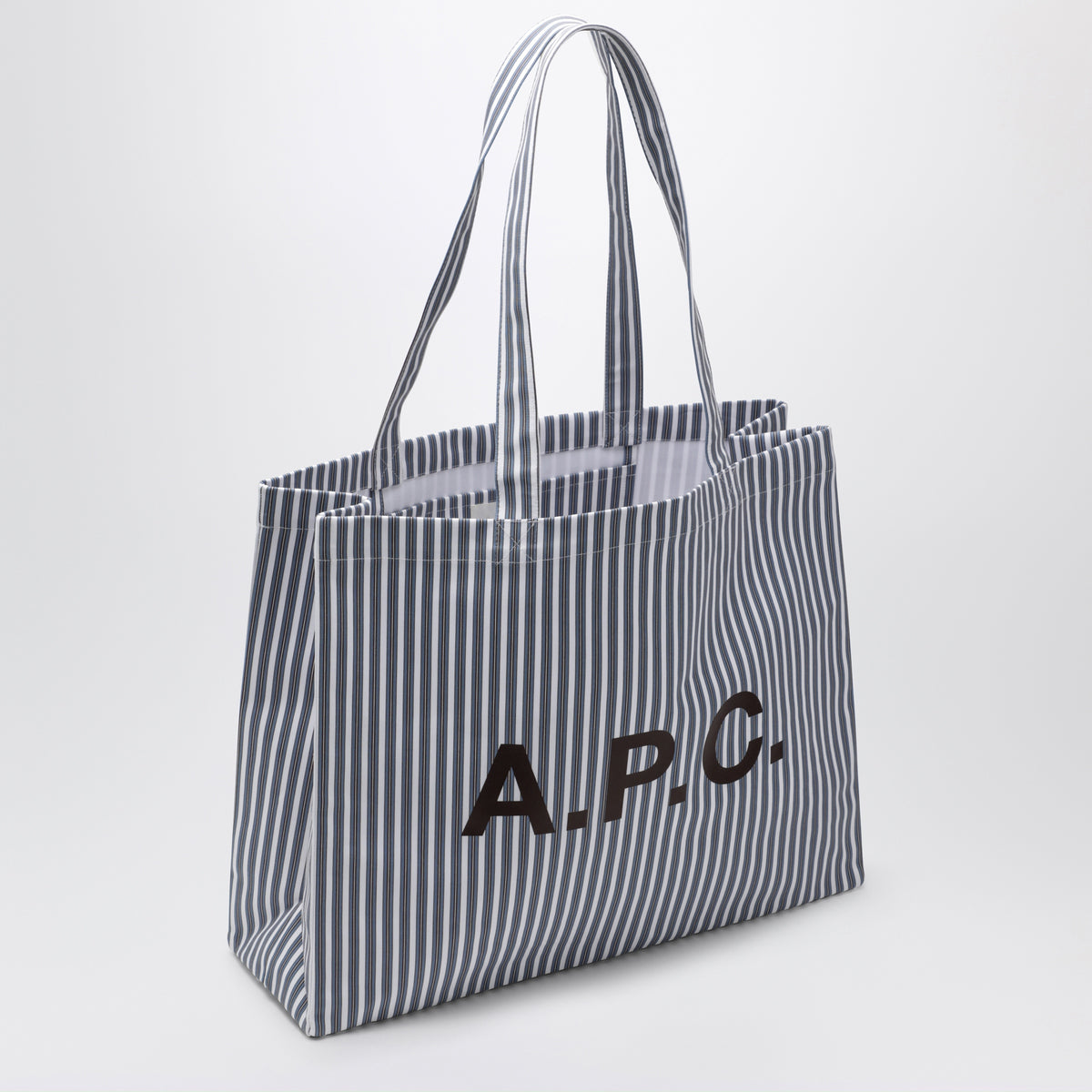 Borsa tote Lou Large azzurra a righe in cotone