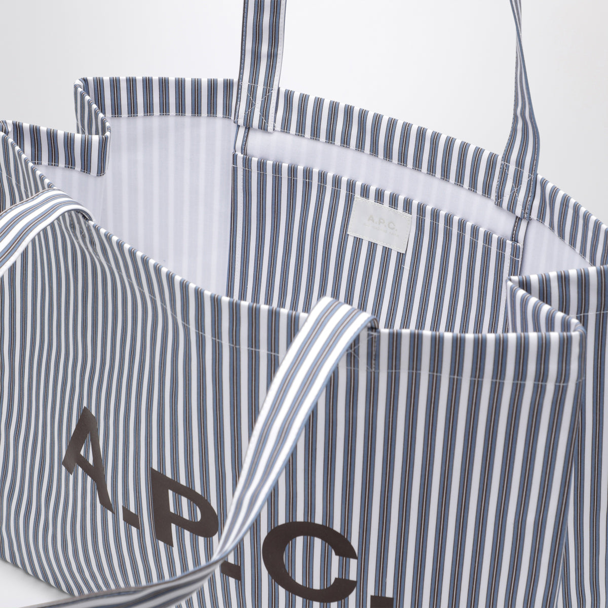 Borsa tote Lou Large azzurra a righe in cotone
