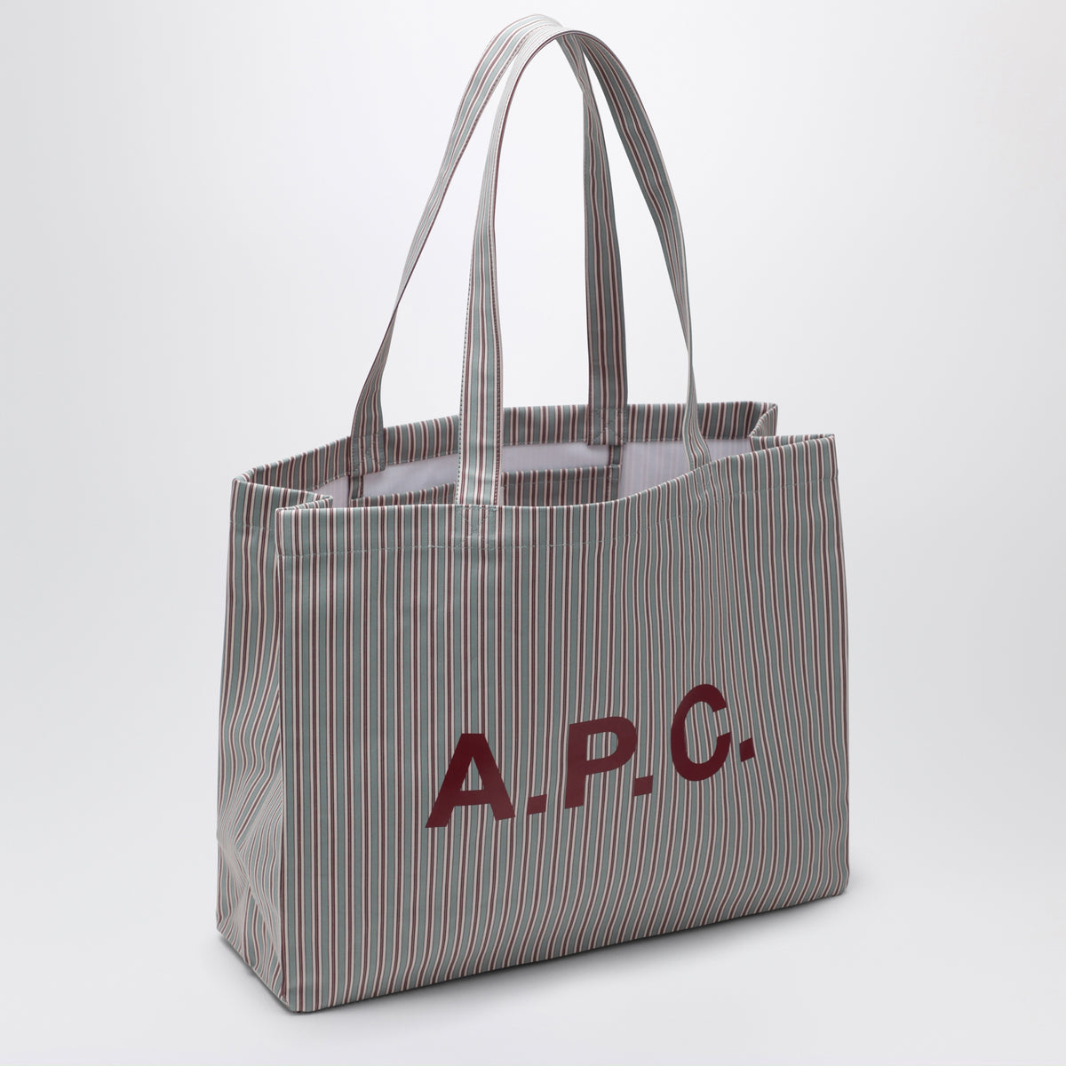 Green/burgundy striped Lou Large tote bag in cotton