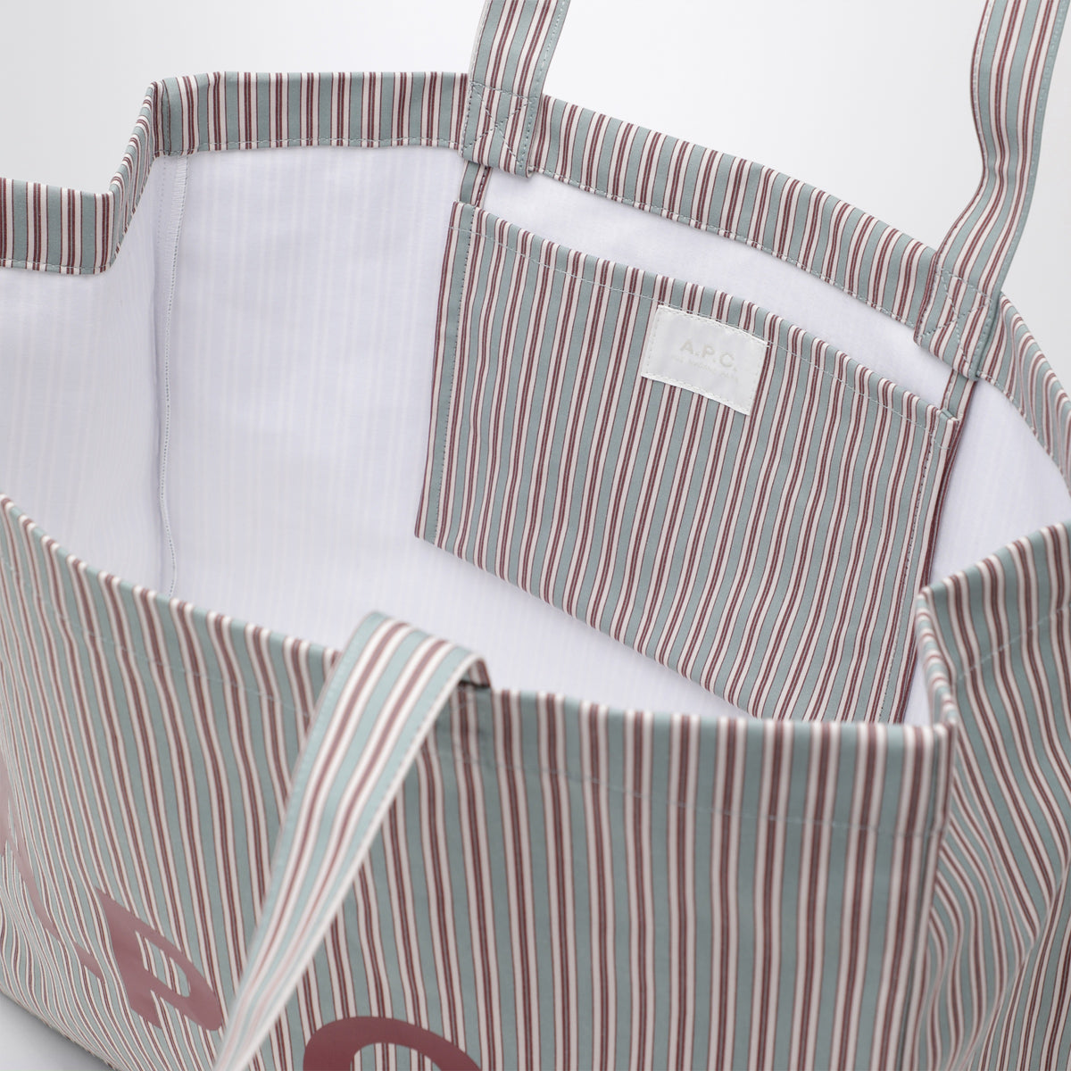 Green/burgundy striped Lou Large tote bag in cotton
