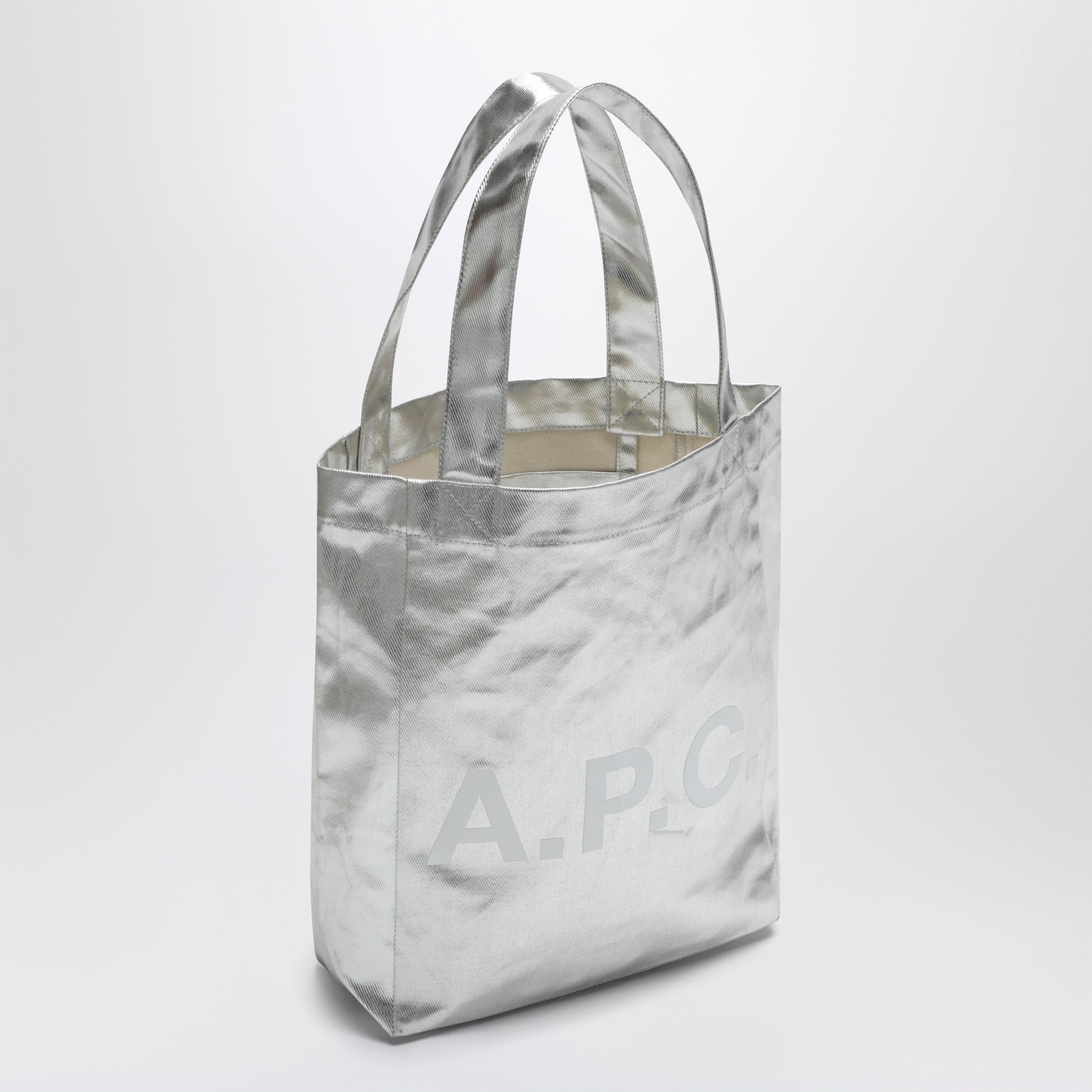 Borsa tote piccola Lou in argento metallizzato