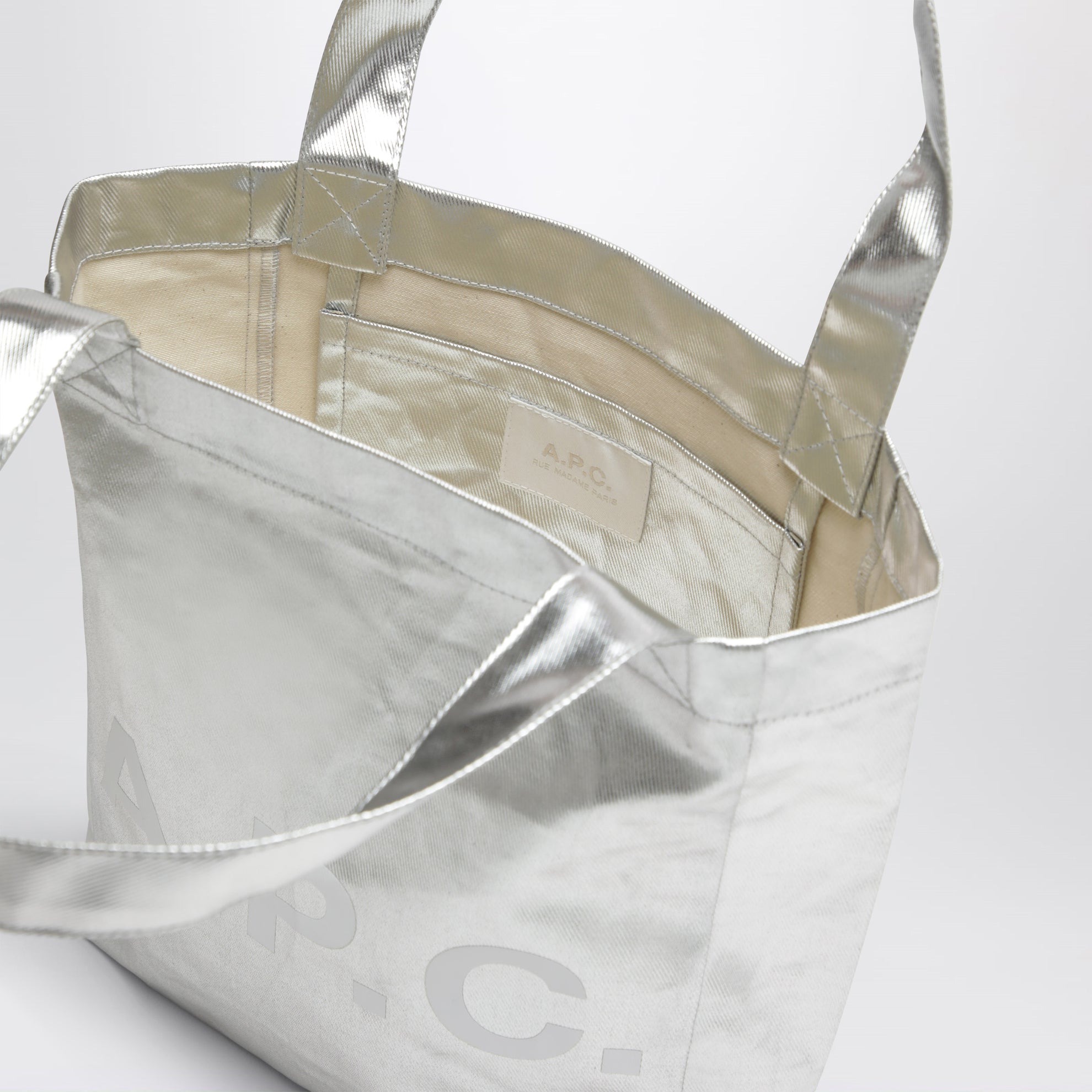 Borsa tote piccola Lou in argento metallizzato